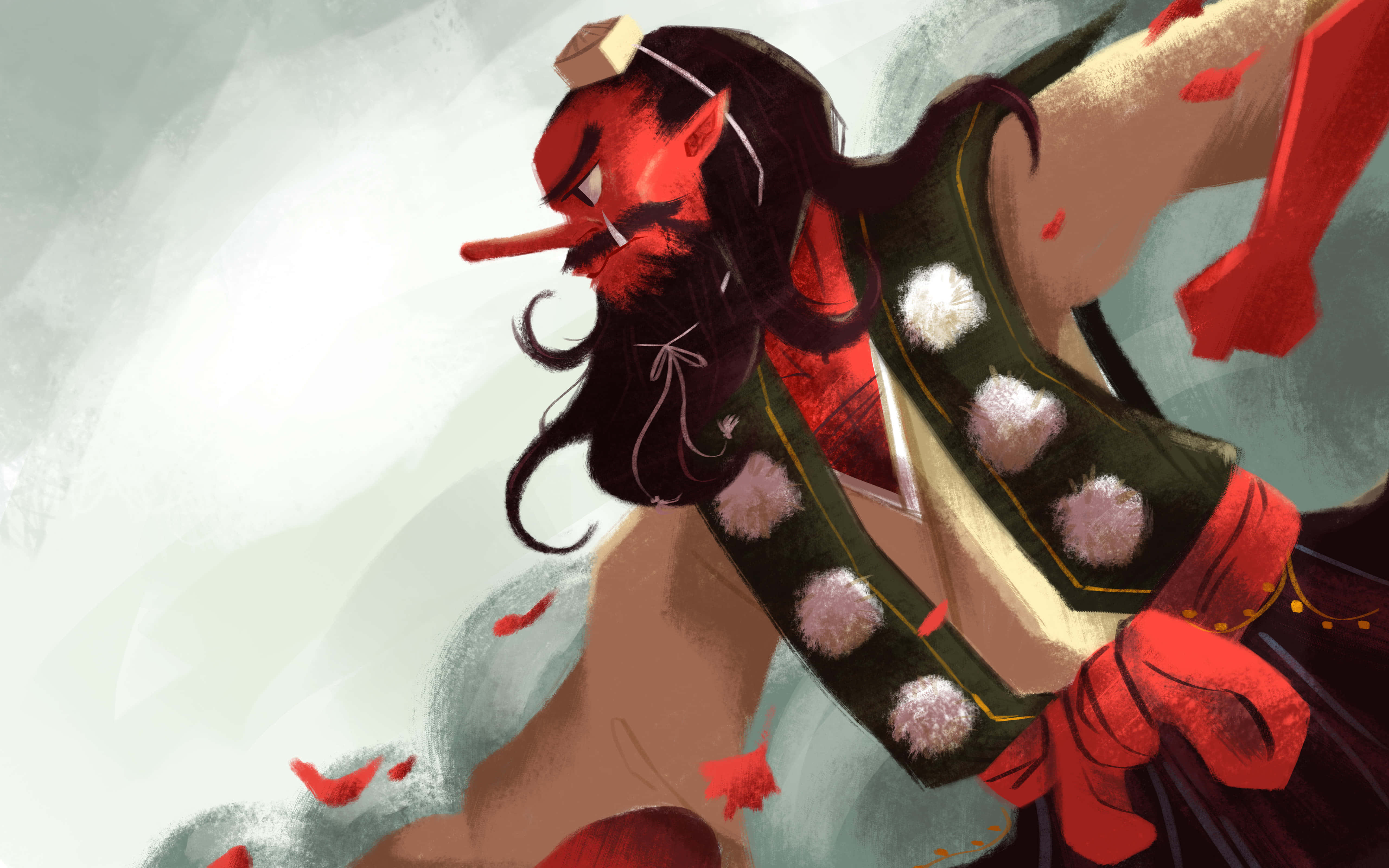 Tengu, red-skinned demon, horns, 5K Desktop Wallpaper
