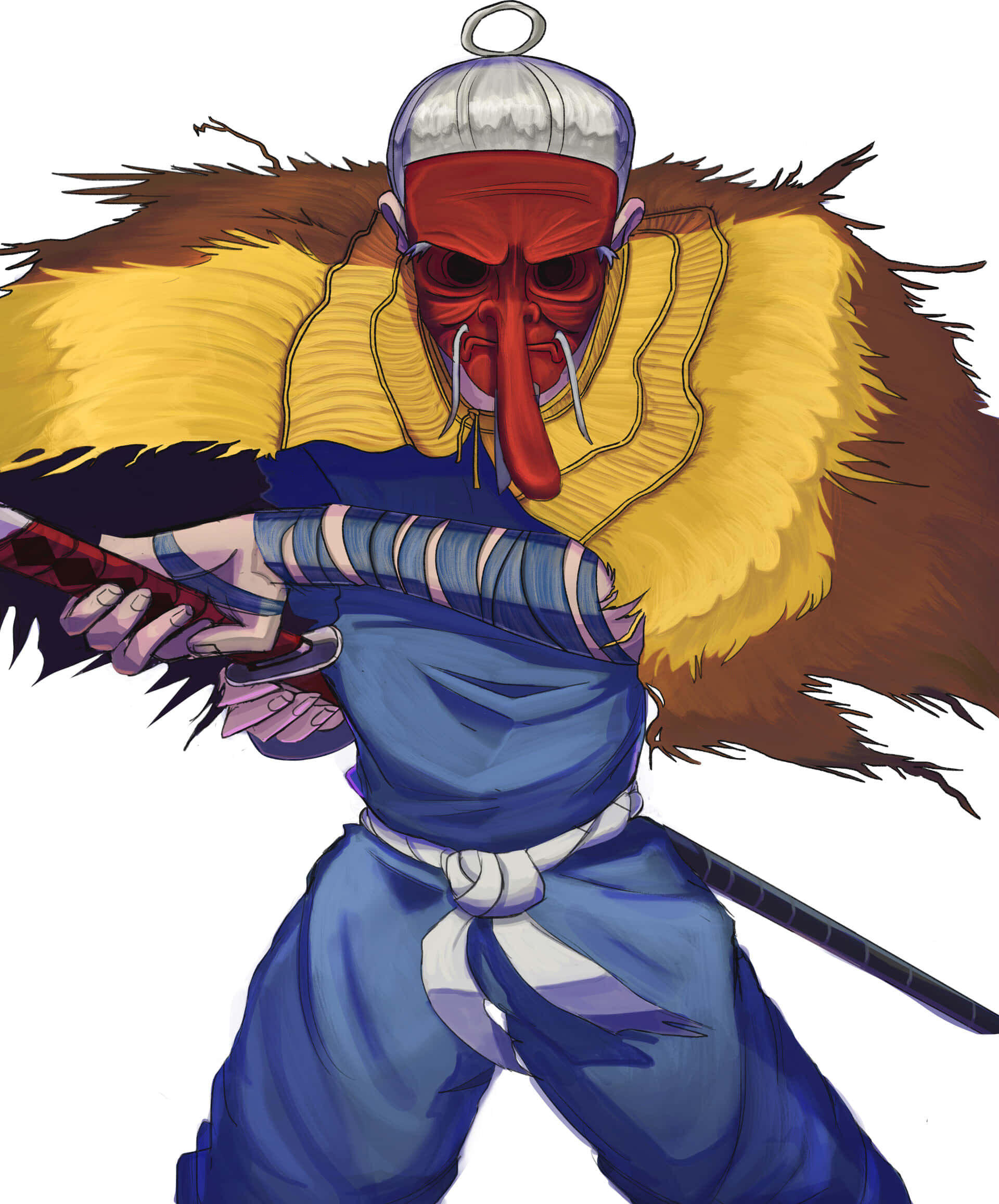 Tengu, red mask, yellow fur cape, Full HD Phone Wallpaper