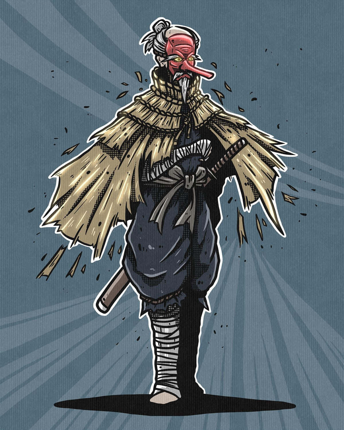 Tengu, red demon mask, straw cloak, HD Phone Wallpaper