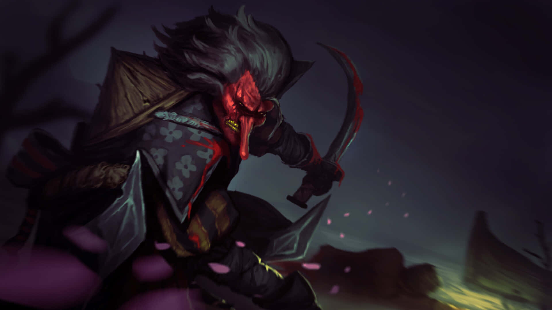 Tengu, red-faced warrior, wild hair, Full HD Desktop Wallpaper