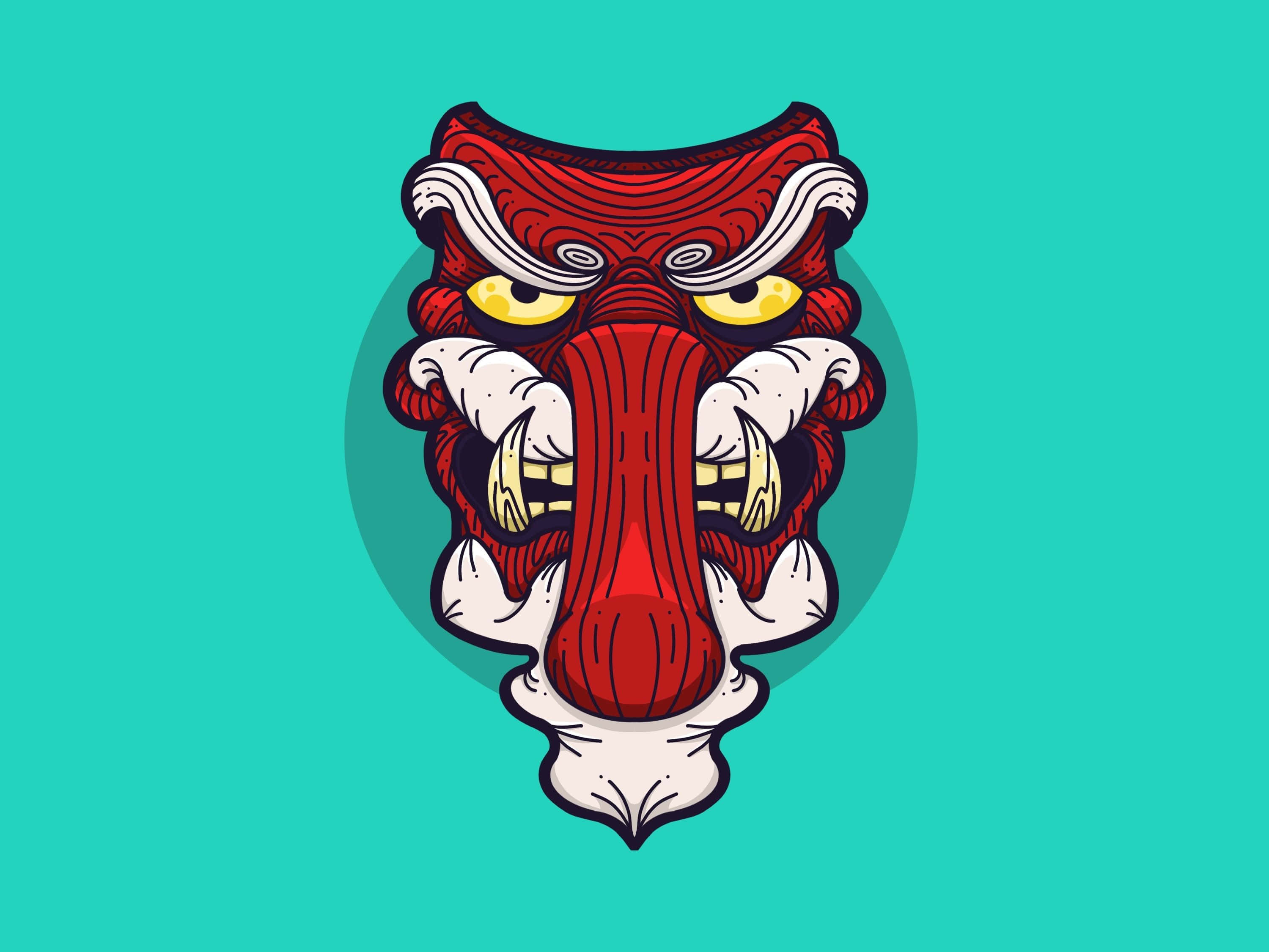 Tengu 3000, 2251, red Japanese oni mask, 2K Desktop Wallpaper