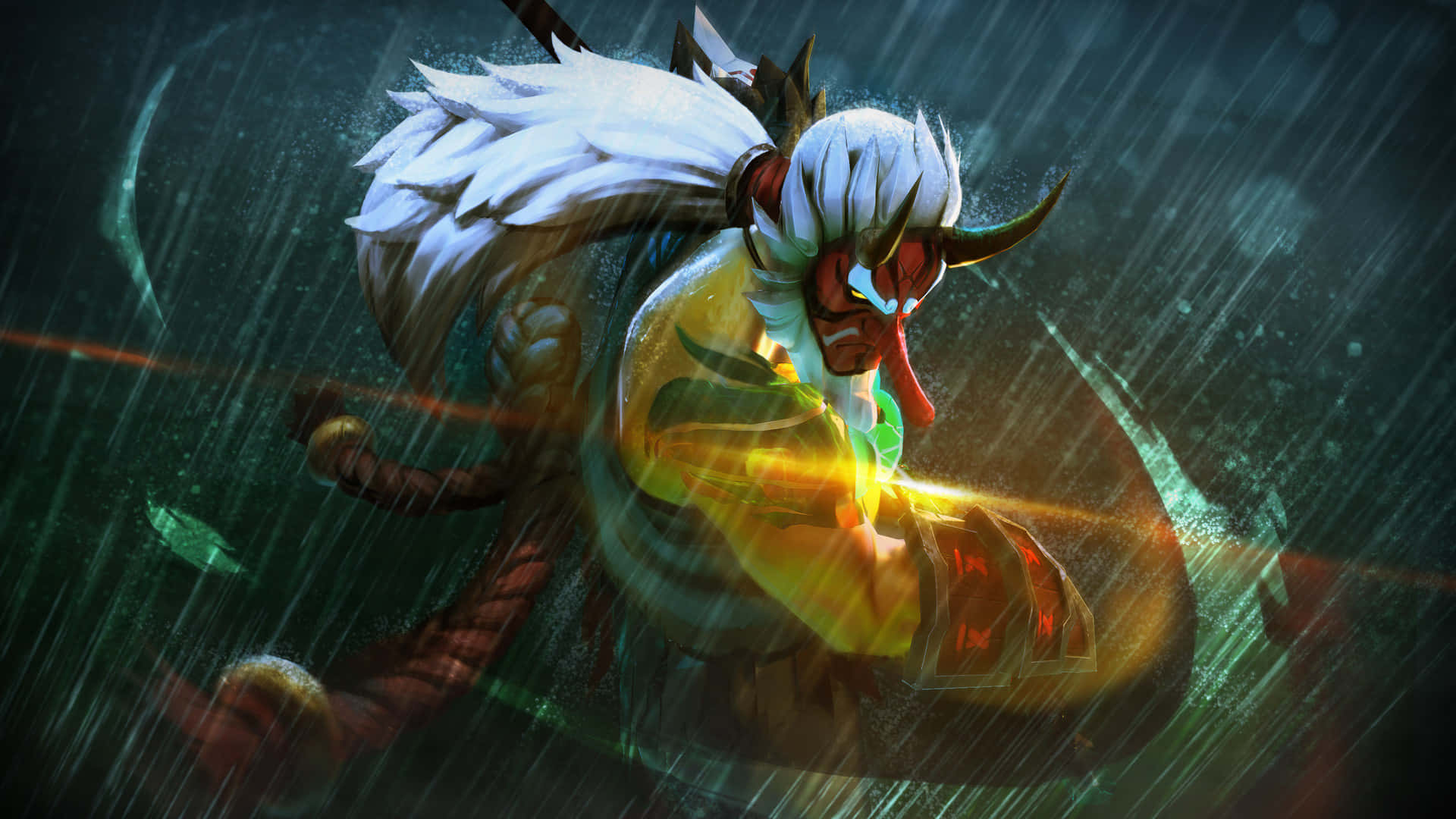 Tengu, white hair, horns, Full HD Desktop Wallpaper