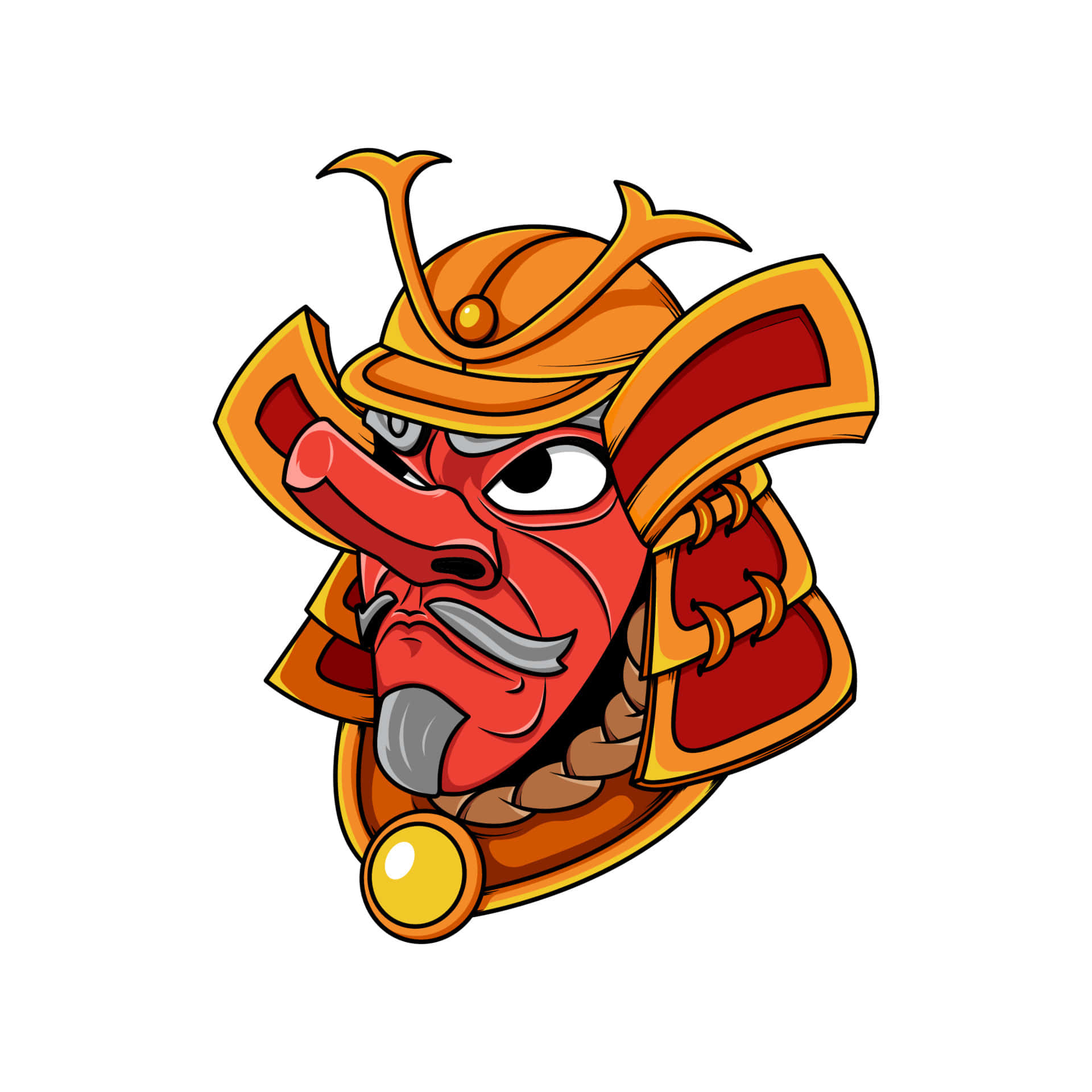 Tengu, red samurai mask, gold armor, Full HD Desktop Wallpaper