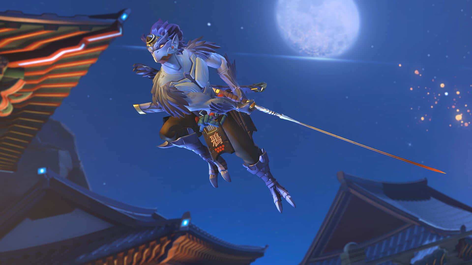 Tengu, blue-skinned samurai, feathered armor, Full HD Desktop Wallpaper