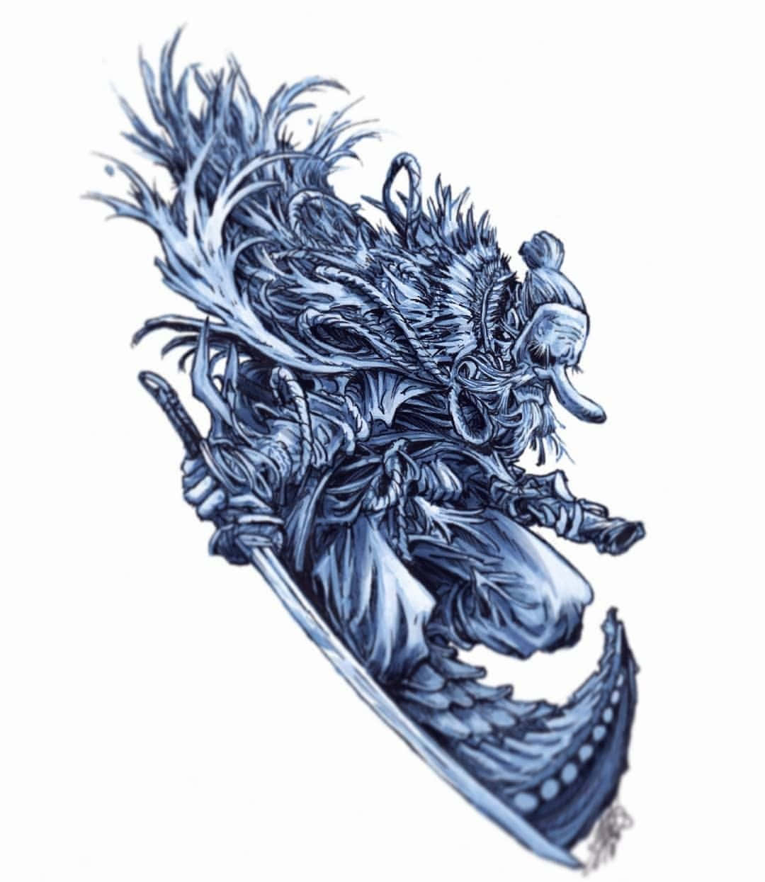 Tengu, blue-toned, wild hair, SD Phone Wallpaper