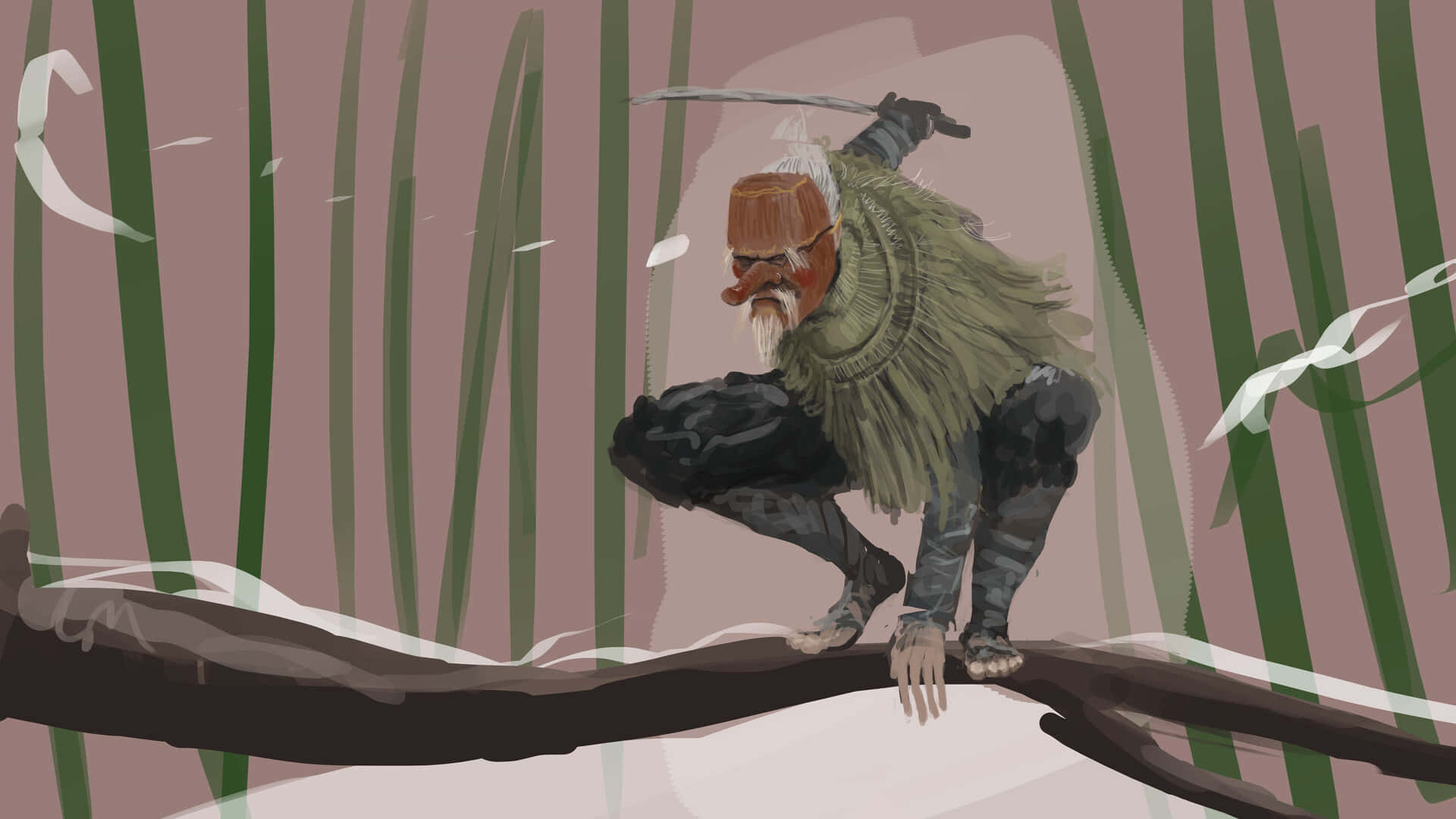 Tengu, bearded warrior, fur armor, Full HD Desktop Wallpaper