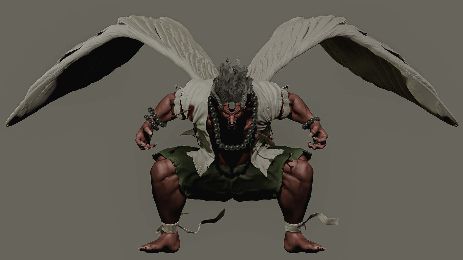 Tengu, moonlit night, gray hair, Full HD Desktop Wallpaper