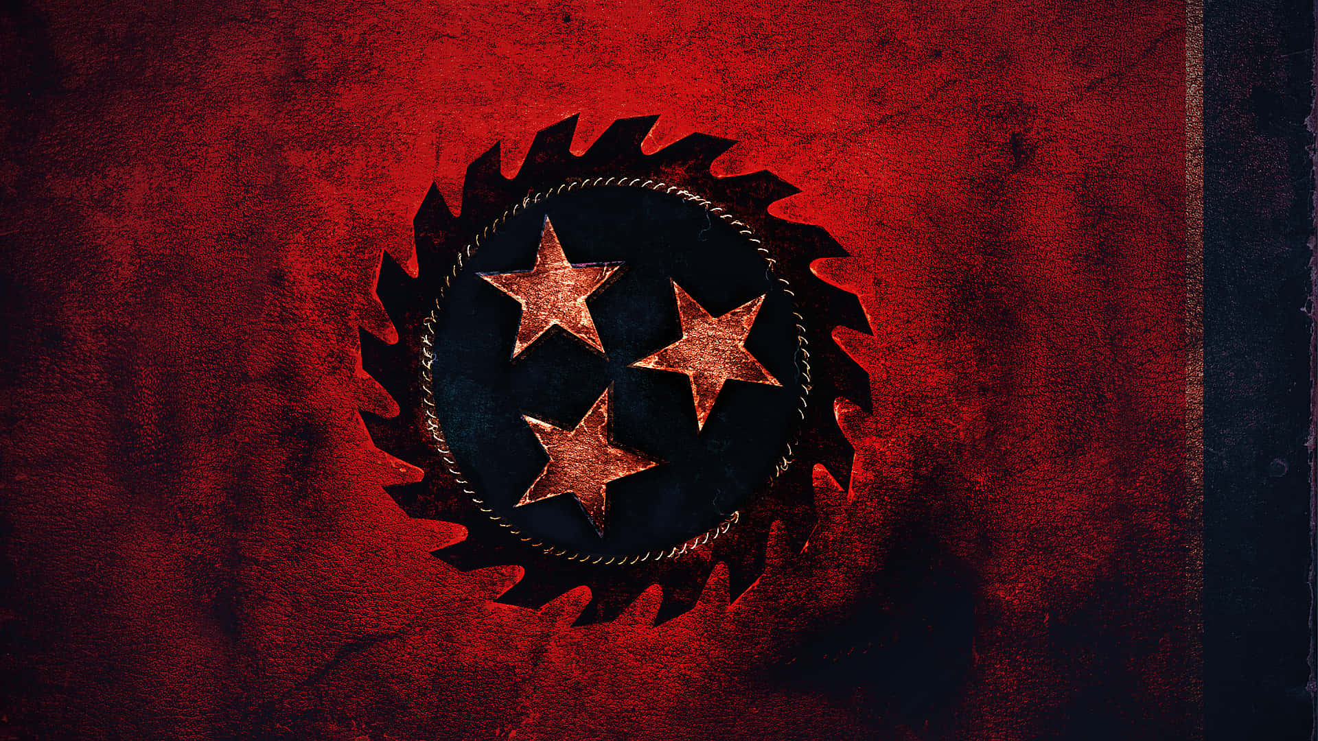 Tennessee Flag, red textured background, black saw blade, Full HD Desktop Wallpaper