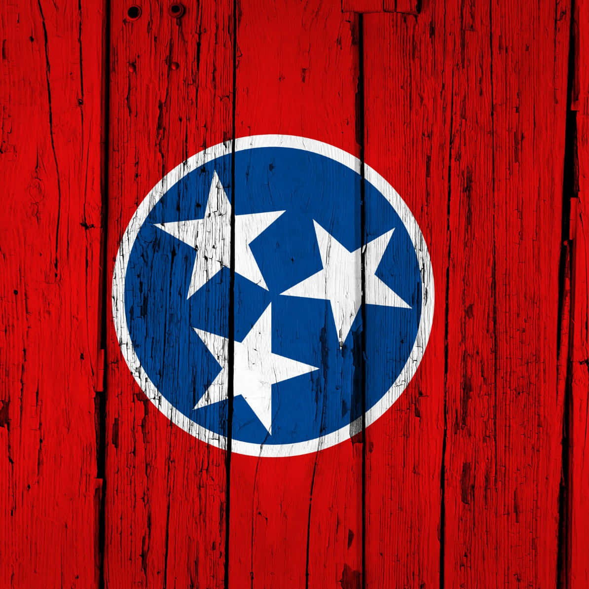 Tennessee flag, blue background, weathered red wooden planks, SD Desktop Wallpaper