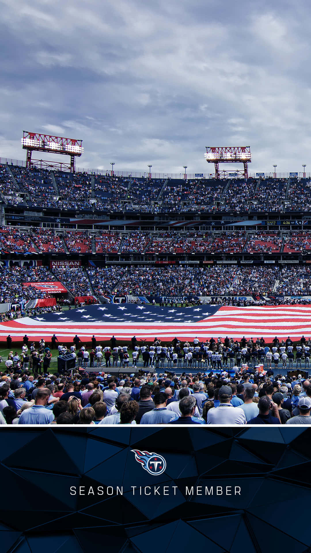 NFL stadium, American flag, cloudy sky, Full HD Phone Wallpaper