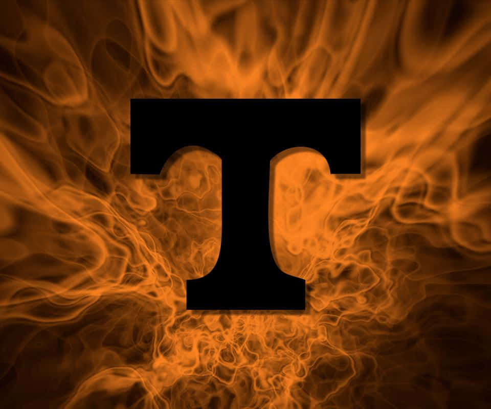 Tennessee Volunteers, black letter T, swirling orange flames, SD Desktop Wallpaper