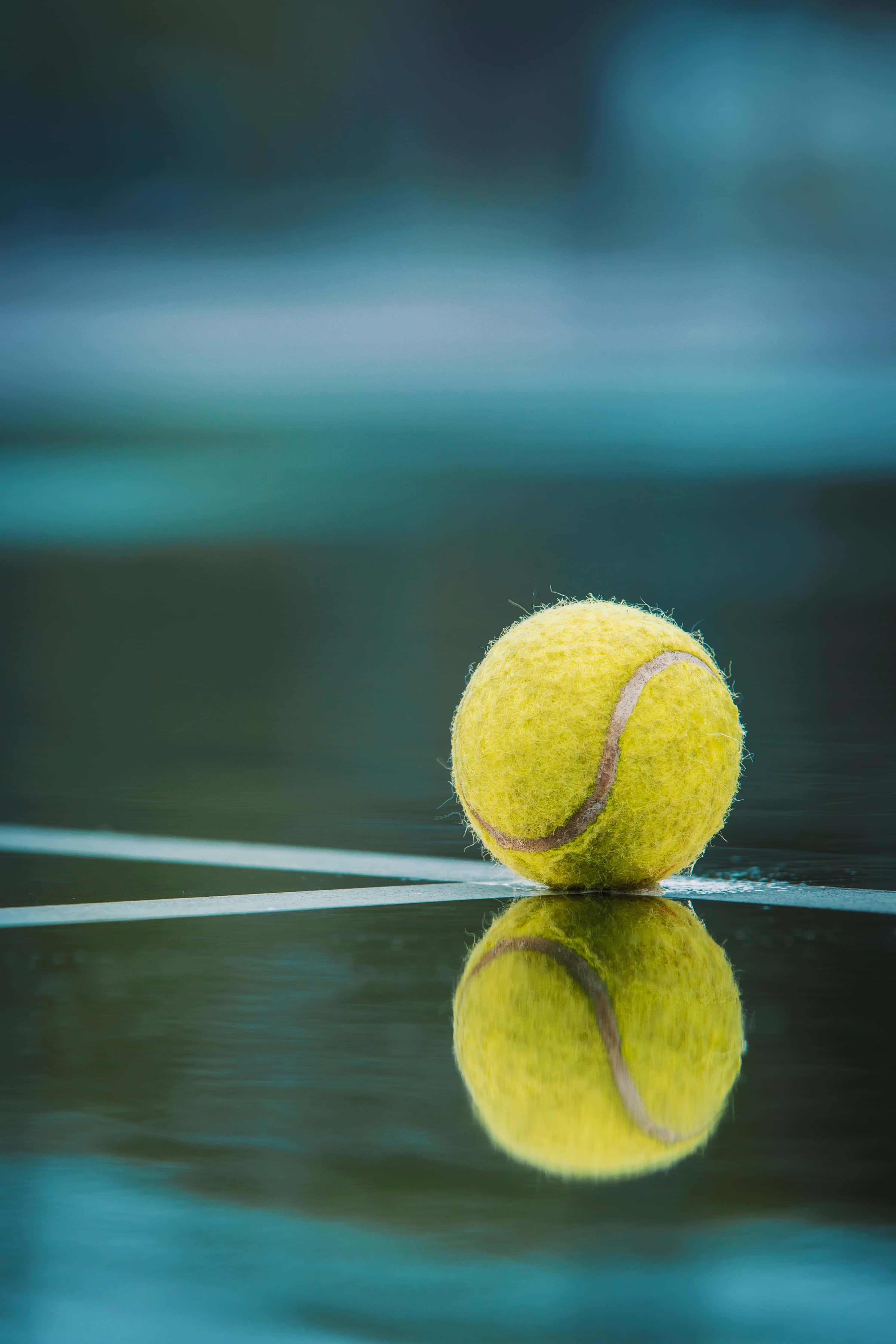 tennis ball, yellow, glossy court surface, 4K Phone Wallpaper