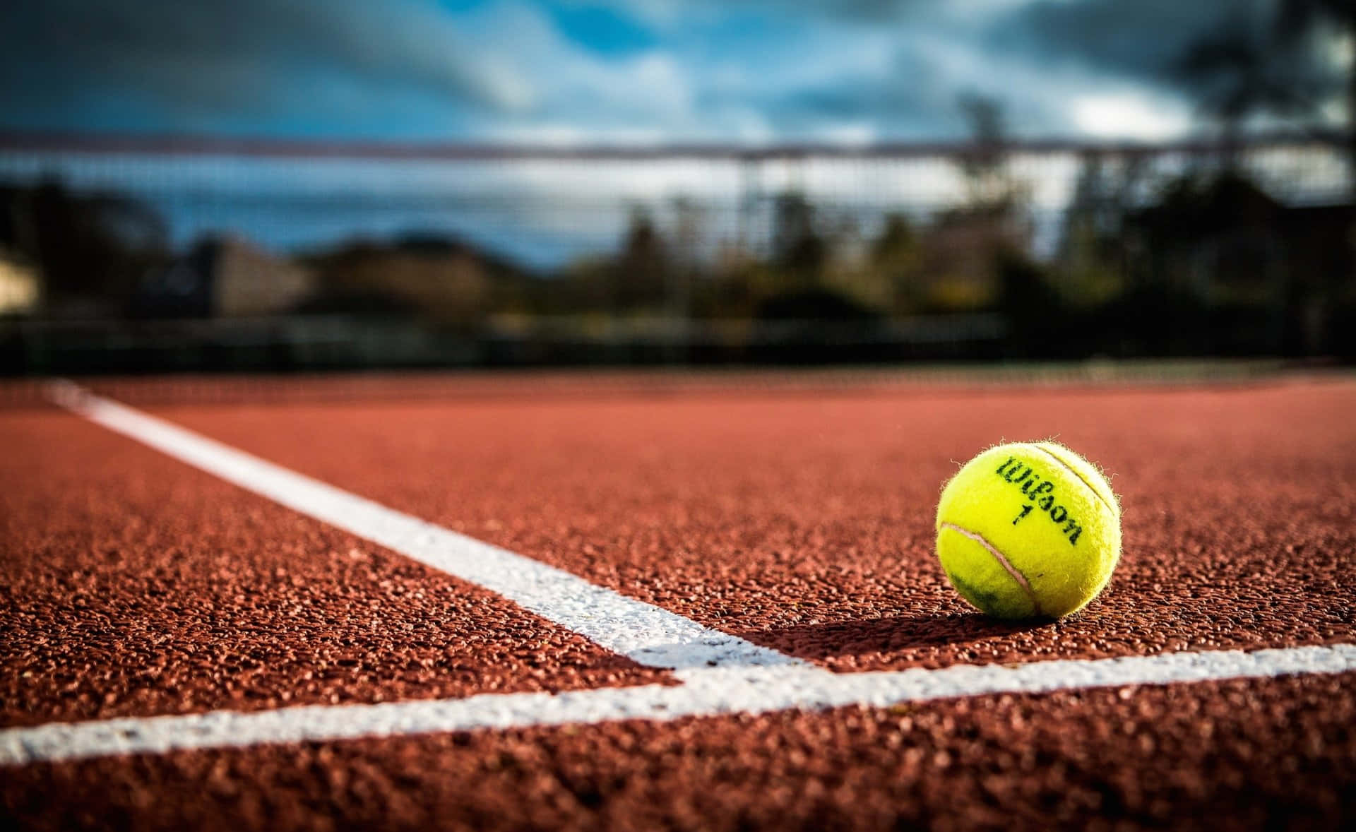tennis ball, yellow, red clay court, Full HD Desktop Wallpaper