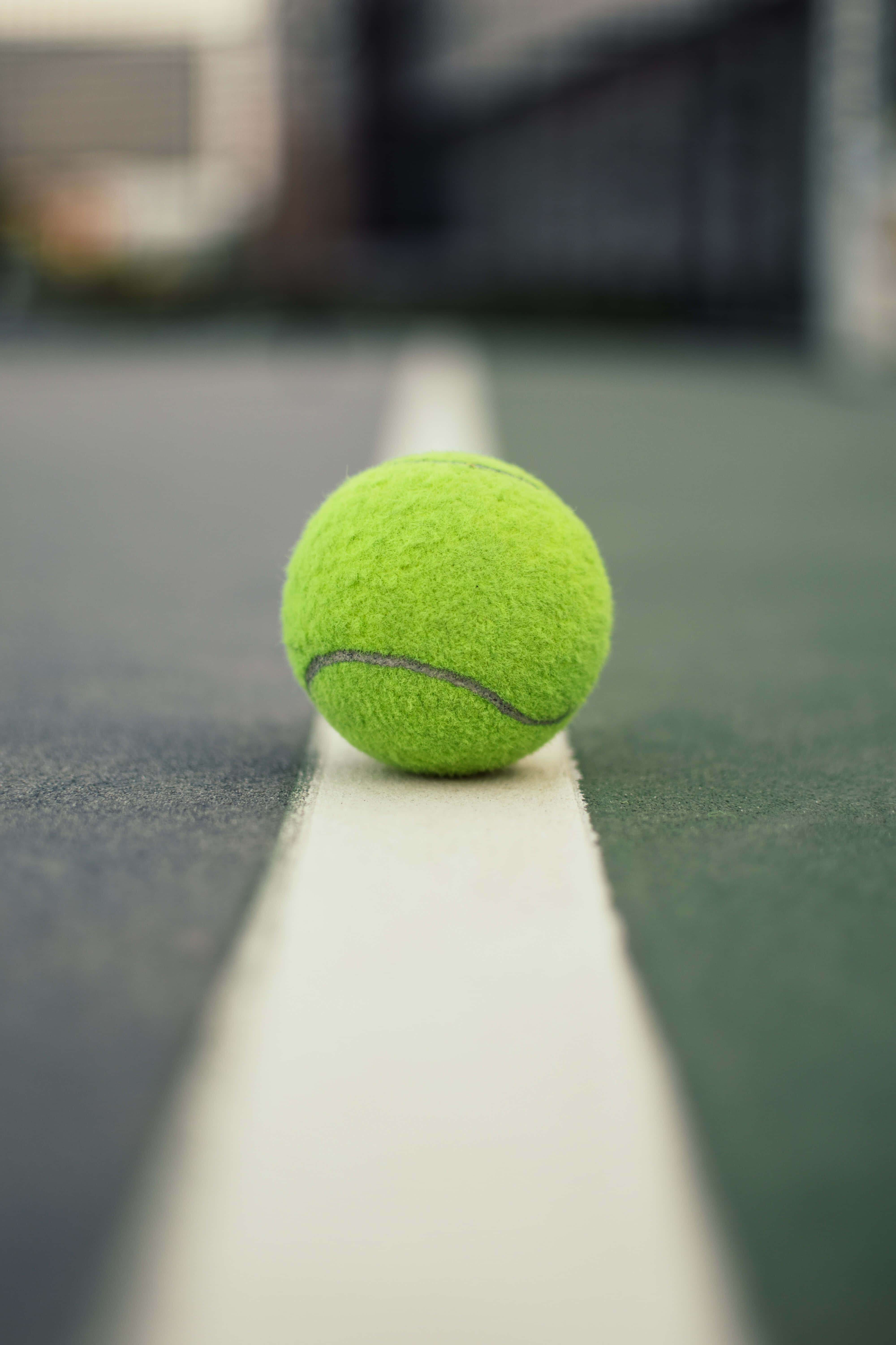 tennis ball, bright green, crisp white line, 5K Phone Wallpaper