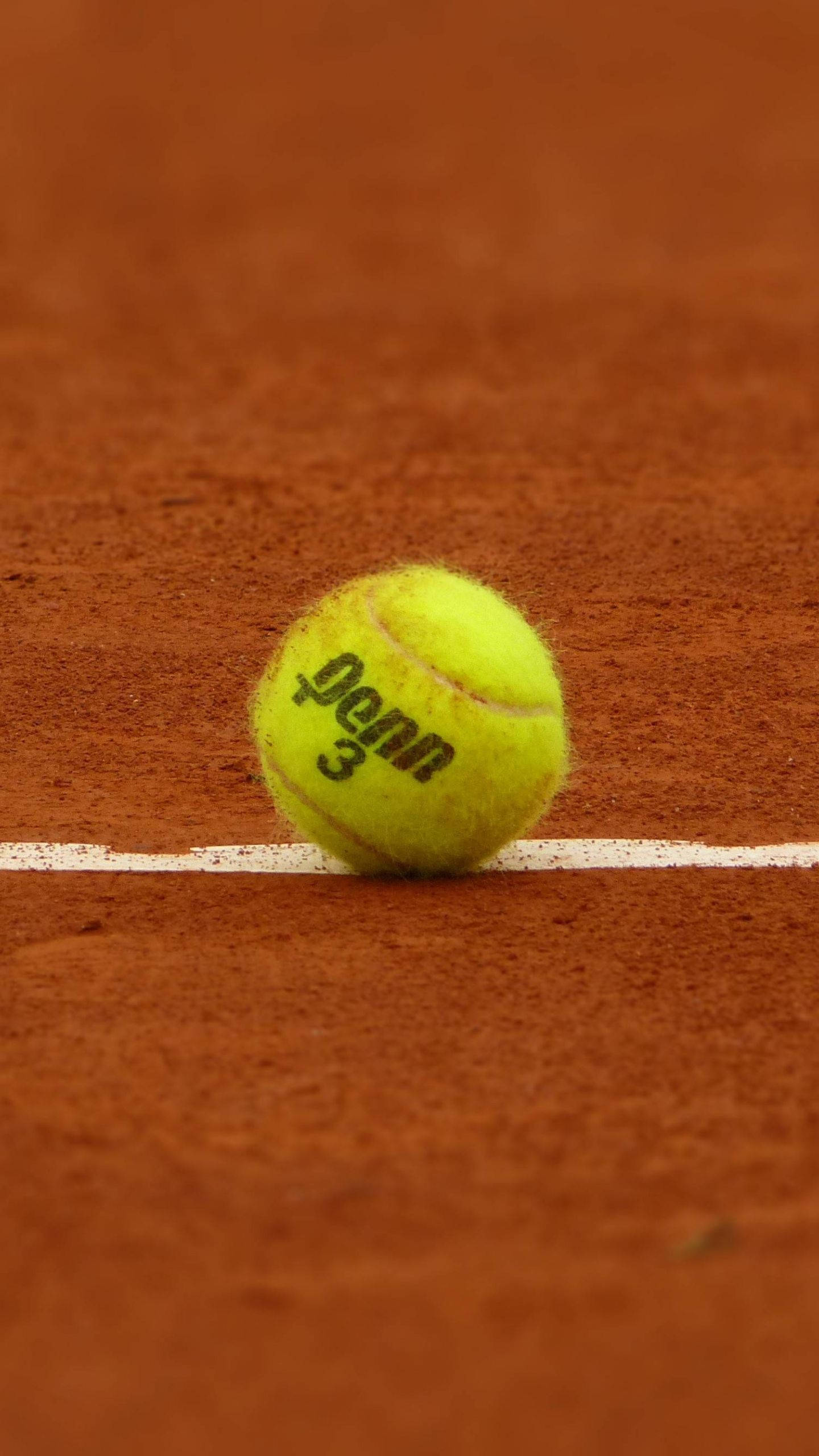 tennis ball, red clay court, crisp white line, 2K Phone Wallpaper