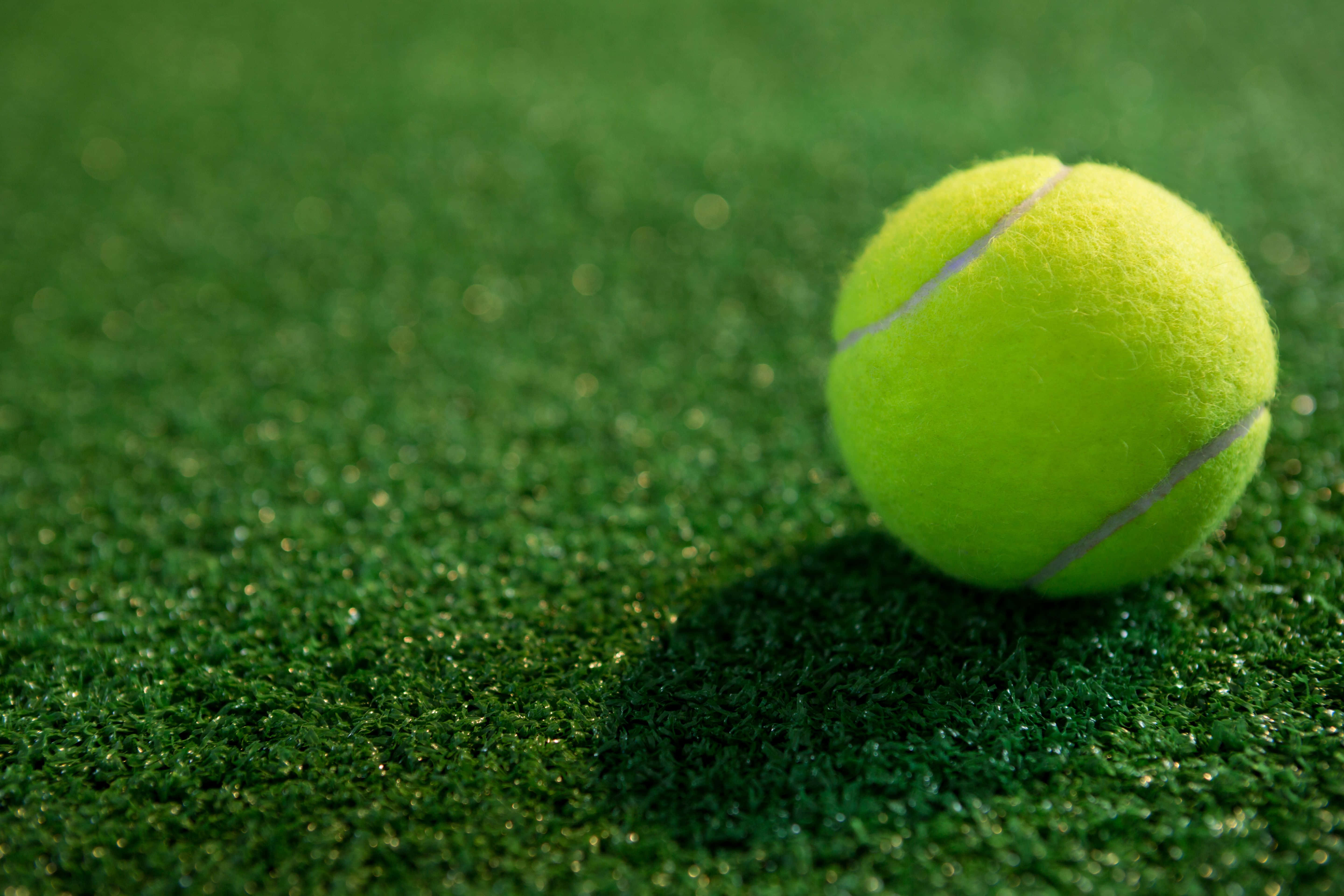 tennis ball, yellow, green artificial turf, 5K Desktop Wallpaper