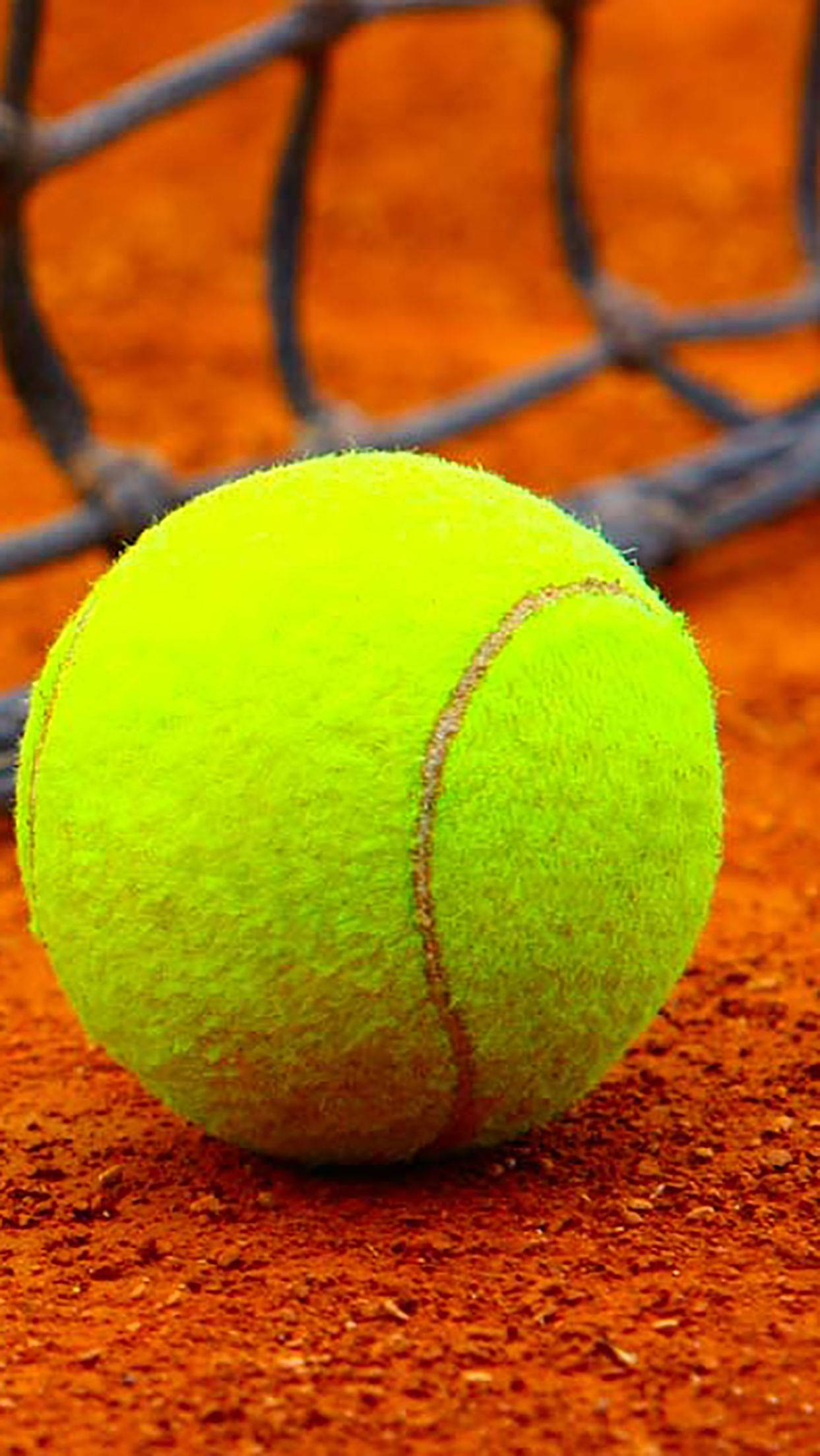 Tennis Phone, bright yellow tennis ball, textured red clay court, Full HD Phone Wallpaper