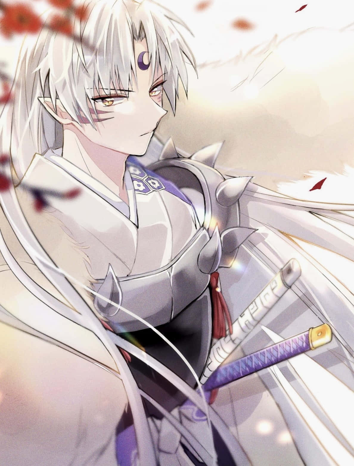 Tenseiga, silver-haired anime warrior, white armor, HD Phone Wallpaper