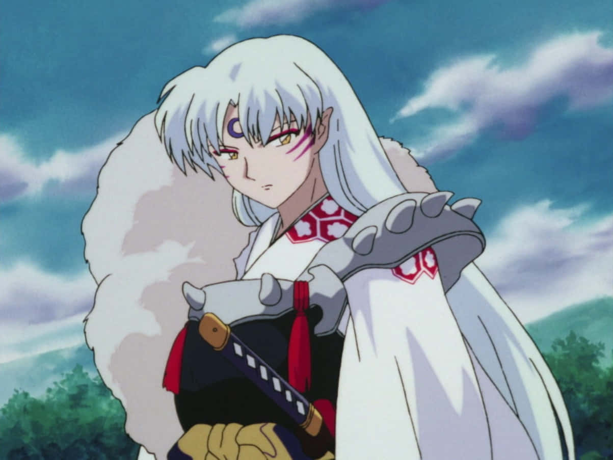Tenseiga, silver-haired anime warrior, red markings, SD Desktop Wallpaper
