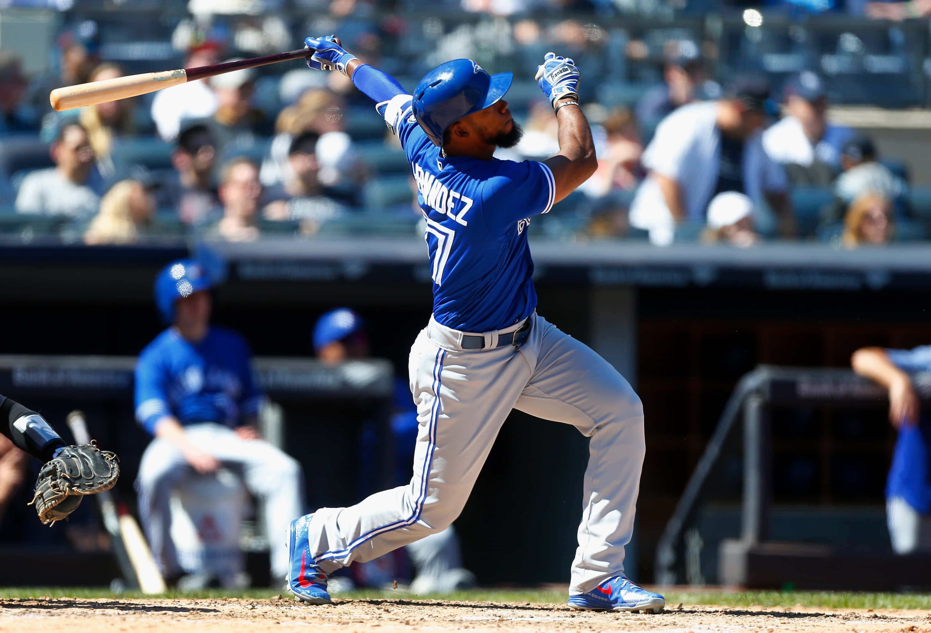 Teoscar Hernandez, blue uniform, swinging bat, 2K Desktop Wallpaper