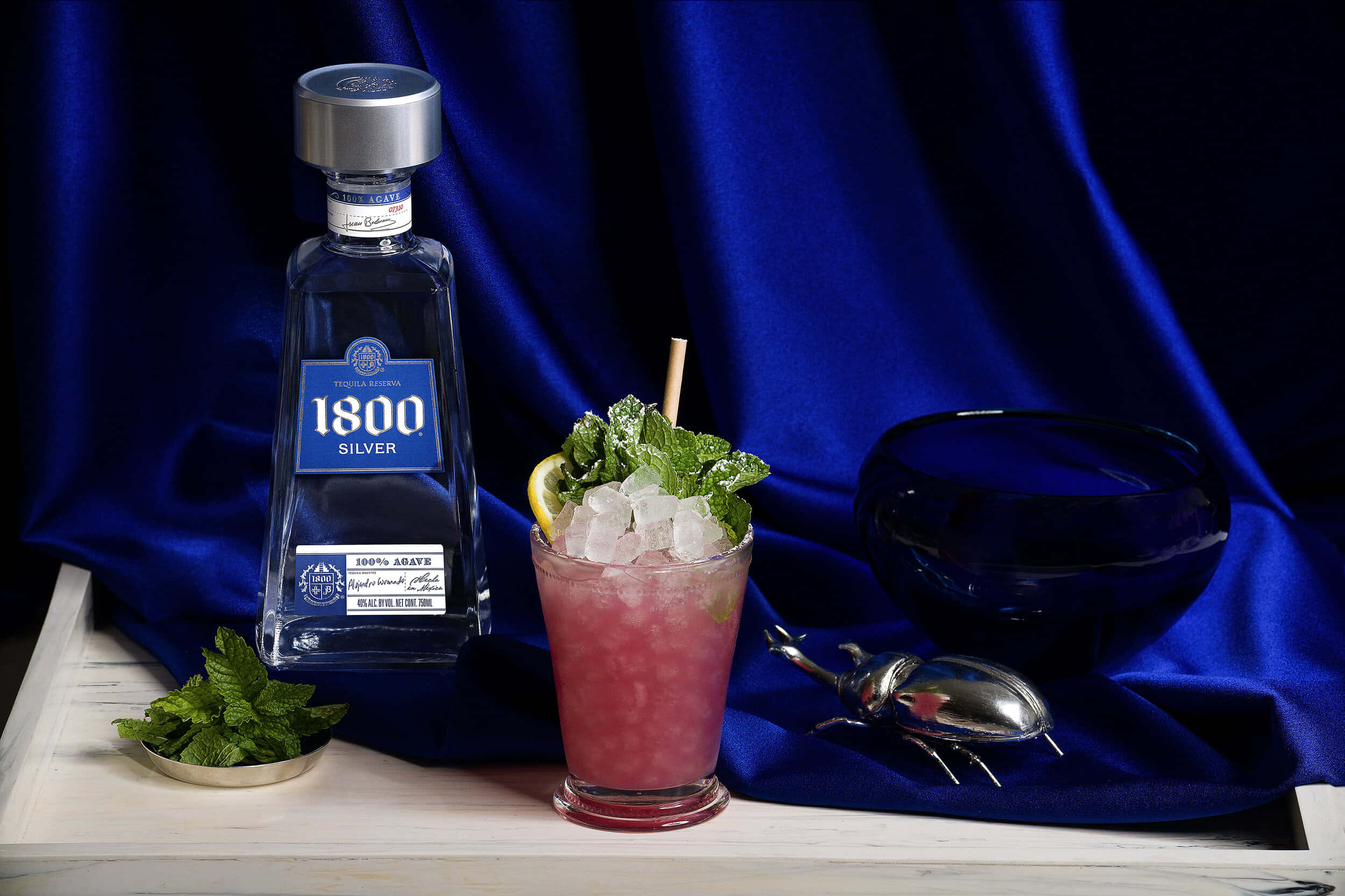 1800 Silver tequila, vibrant pink cocktail, mint, Full HD Desktop Wallpaper