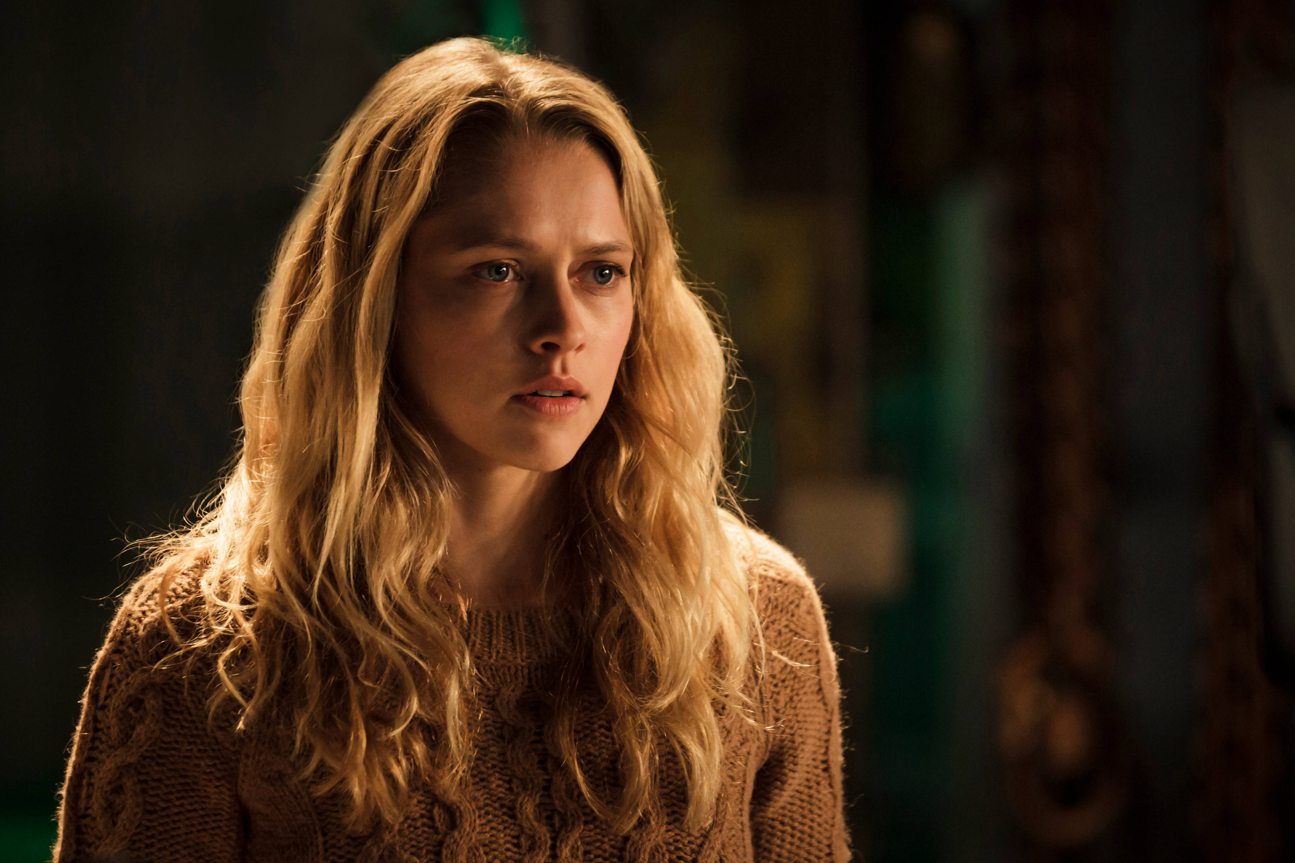 Teresa Palmer, long blonde hair, brown knit sweater, 4K Desktop Wallpaper