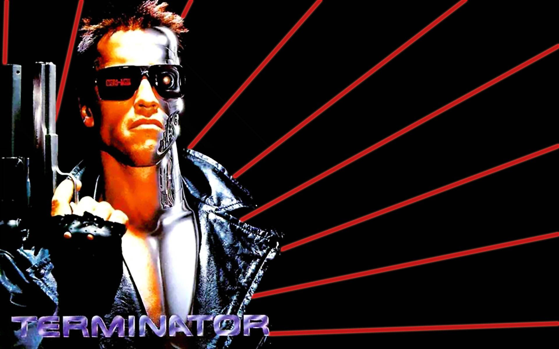 Terminator, glowing red eyes, gun, Full HD Desktop Wallpaper