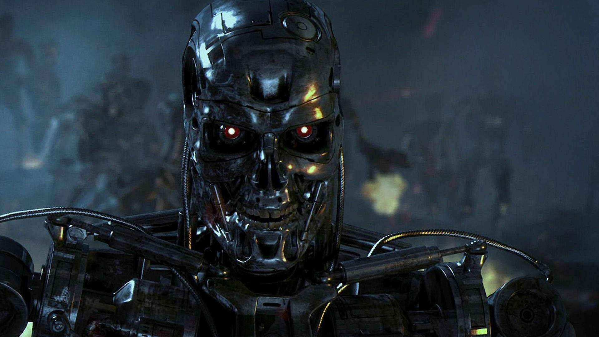 Terminator, cyborg, glowing red eyes, Full HD Desktop Wallpaper
