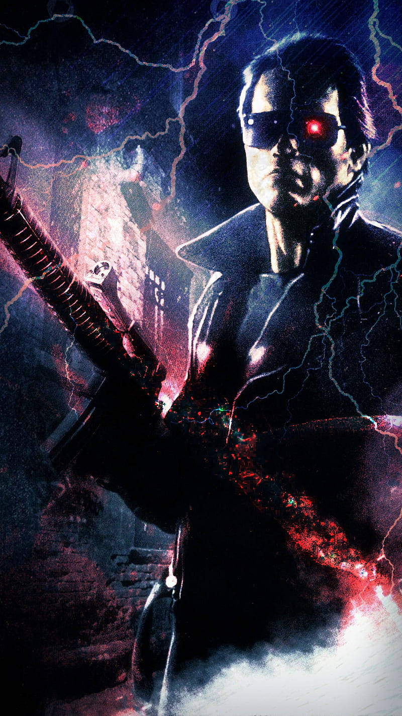 Terminator, glowing red eye, rifle, HD Phone Wallpaper