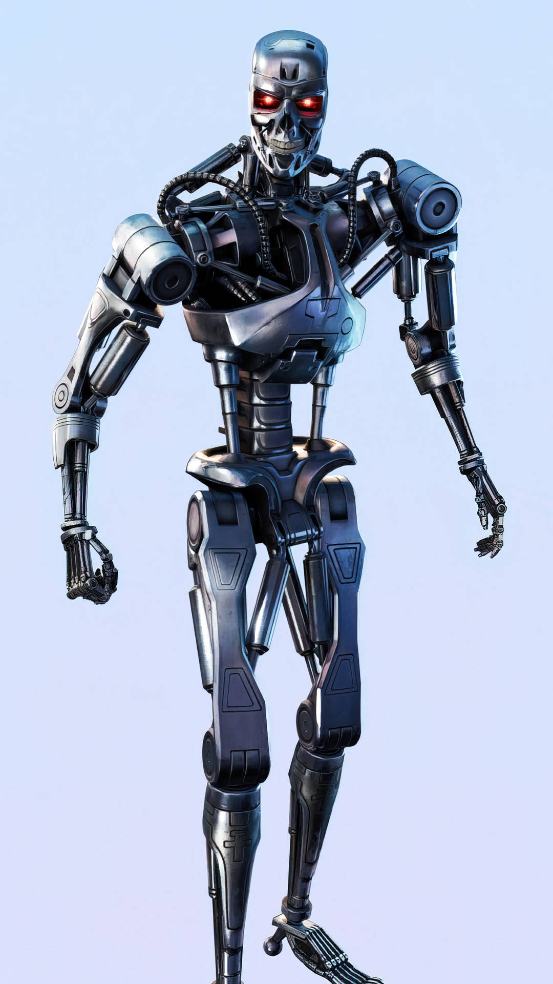Terminator T-800, silver, glowing red eyes, Full HD Phone Wallpaper