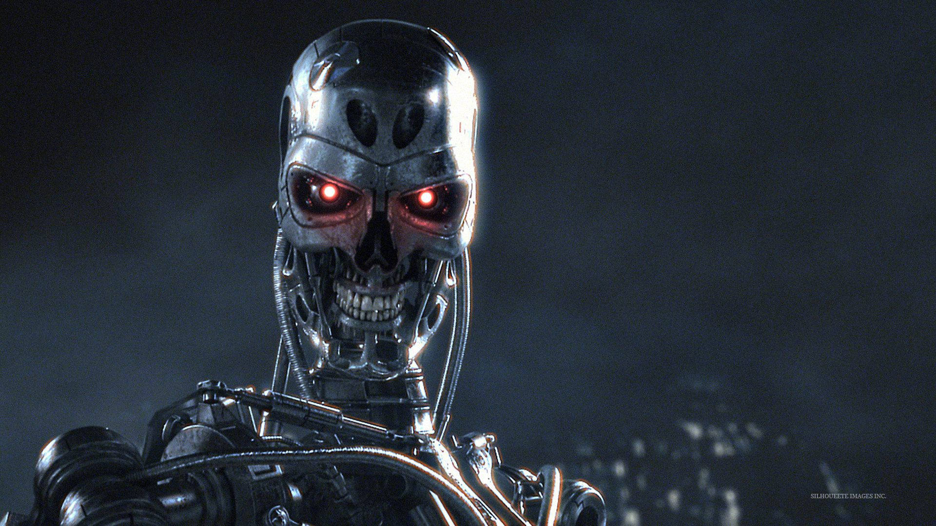 Terminator, endoskeleton, glowing red eyes, Full HD Desktop Wallpaper