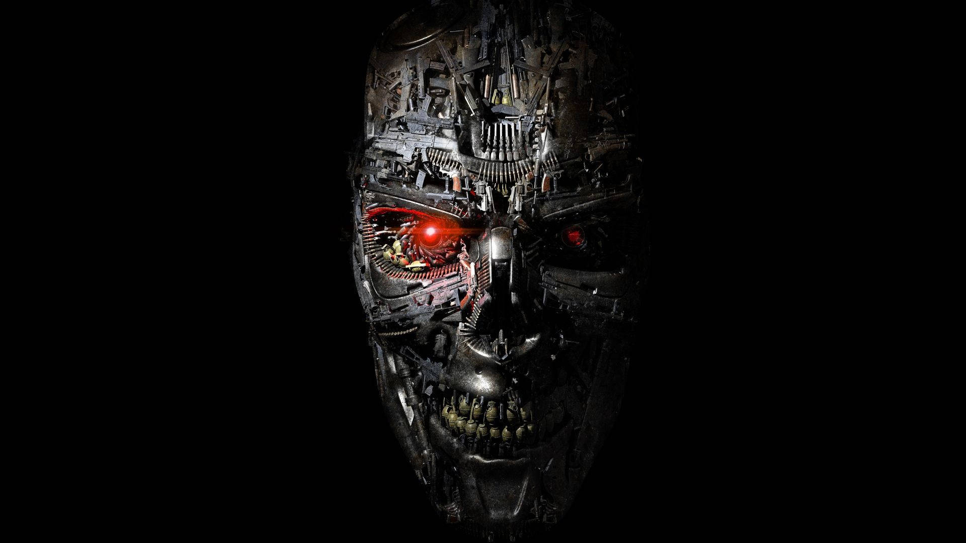 Terminator, glowing red eyes, mechanical internals, Full HD Desktop Wallpaper