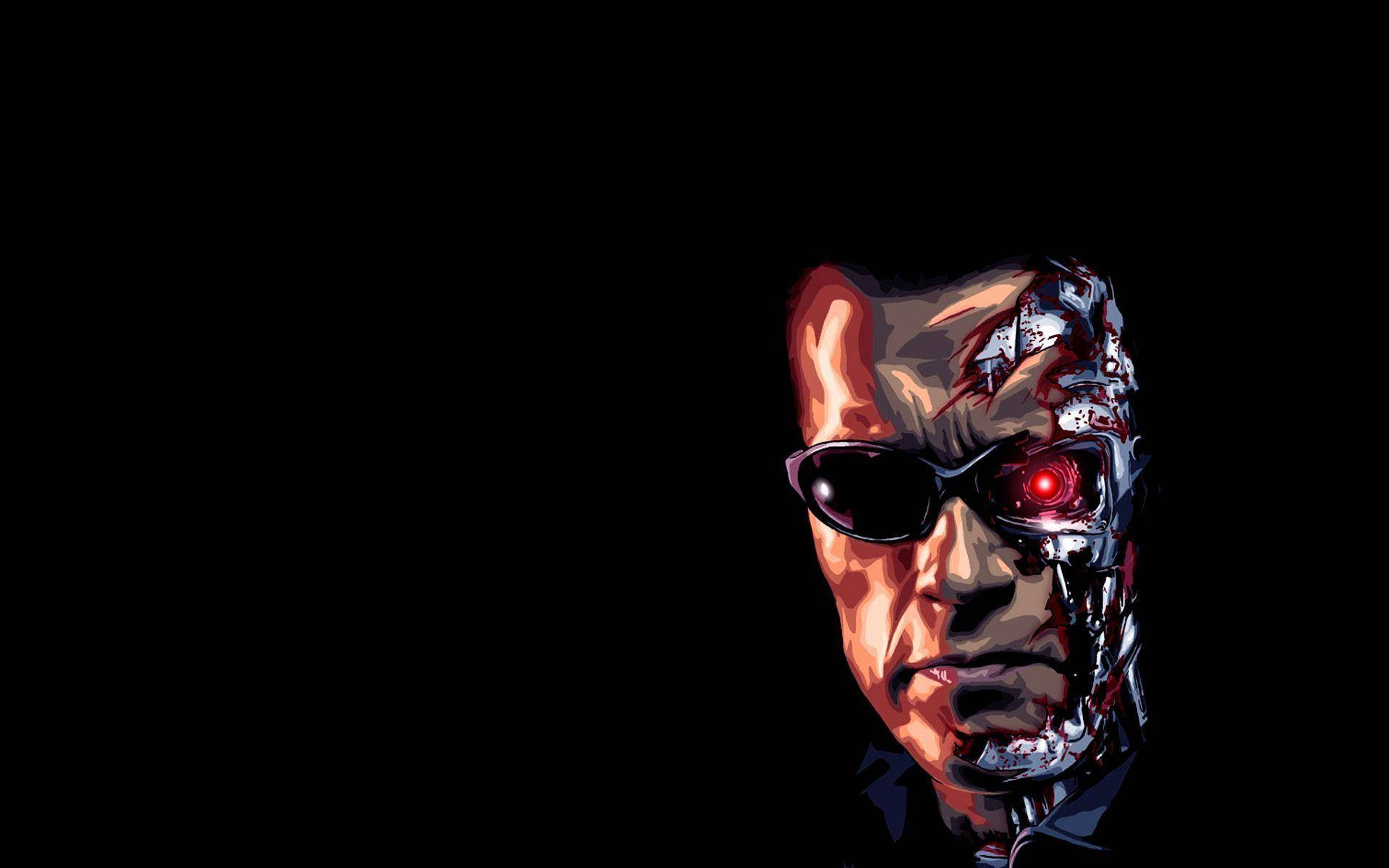 Terminator, glowing red eye, sunglasses, Full HD Desktop Wallpaper