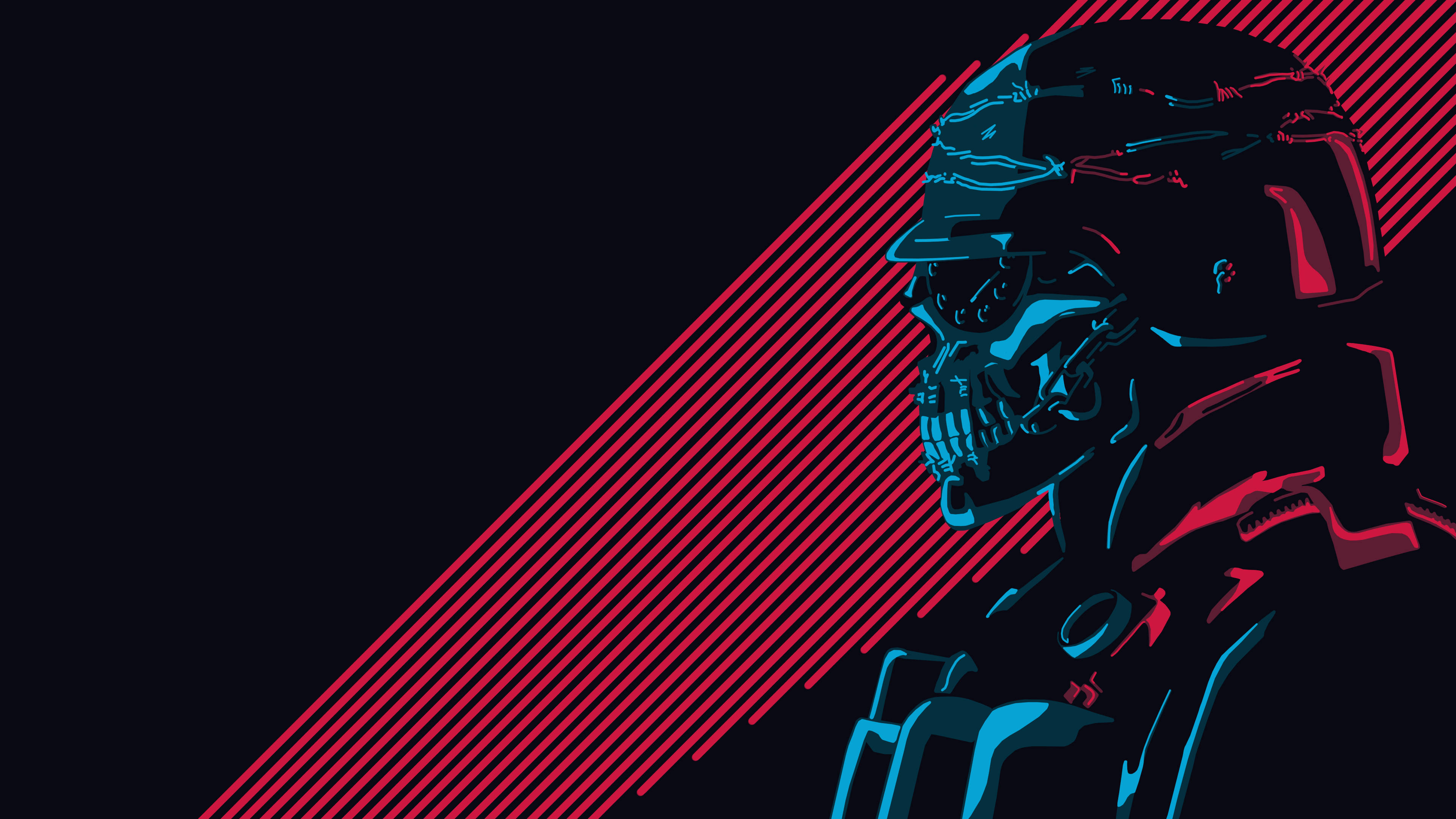 Terminator, neon, blue, 4K Desktop Wallpaper
