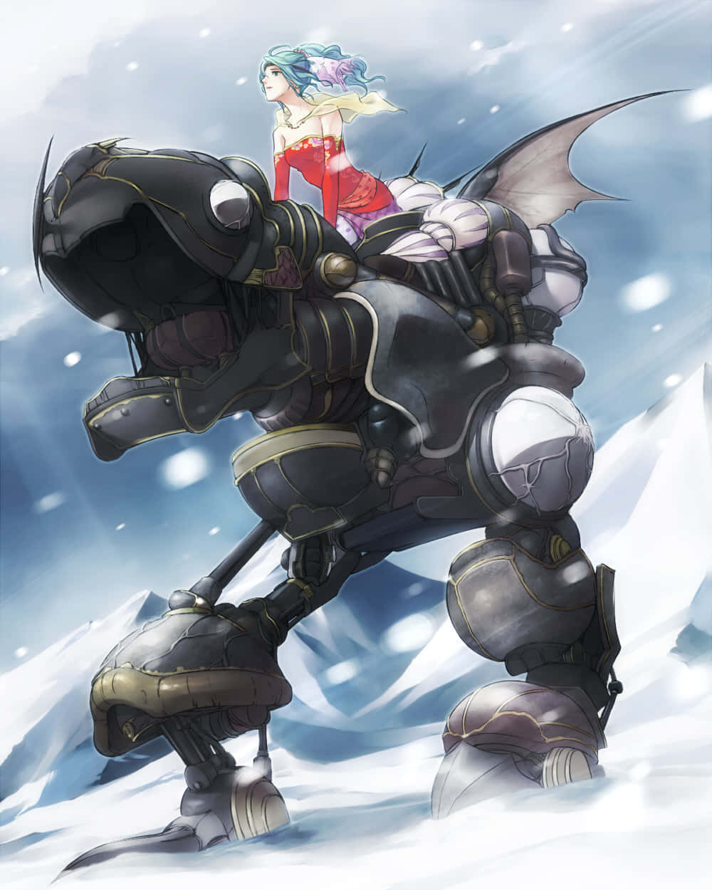 Terra Branford, blue hair, giant armored mech, SD Phone Wallpaper