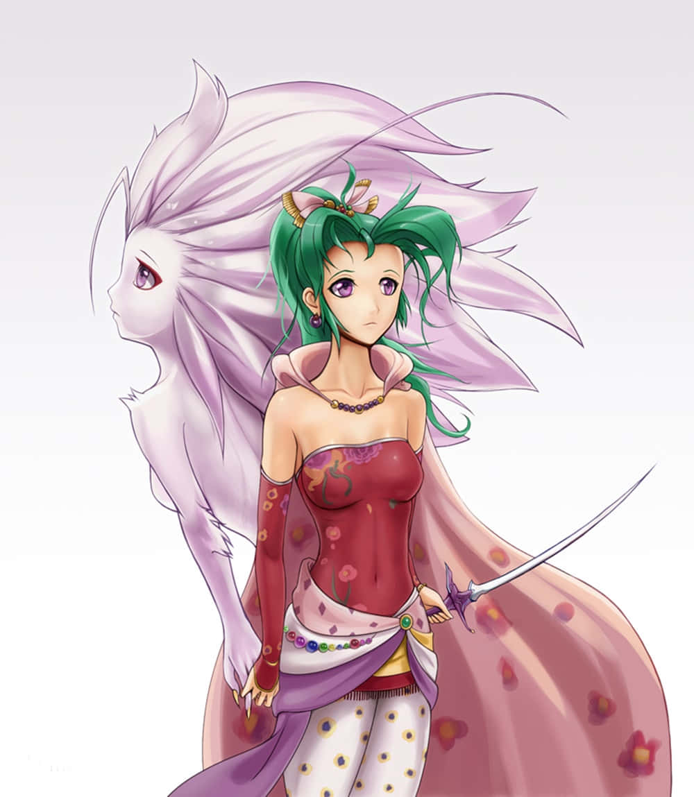 Terra Branford, green-haired, red floral dress, SD Phone Wallpaper