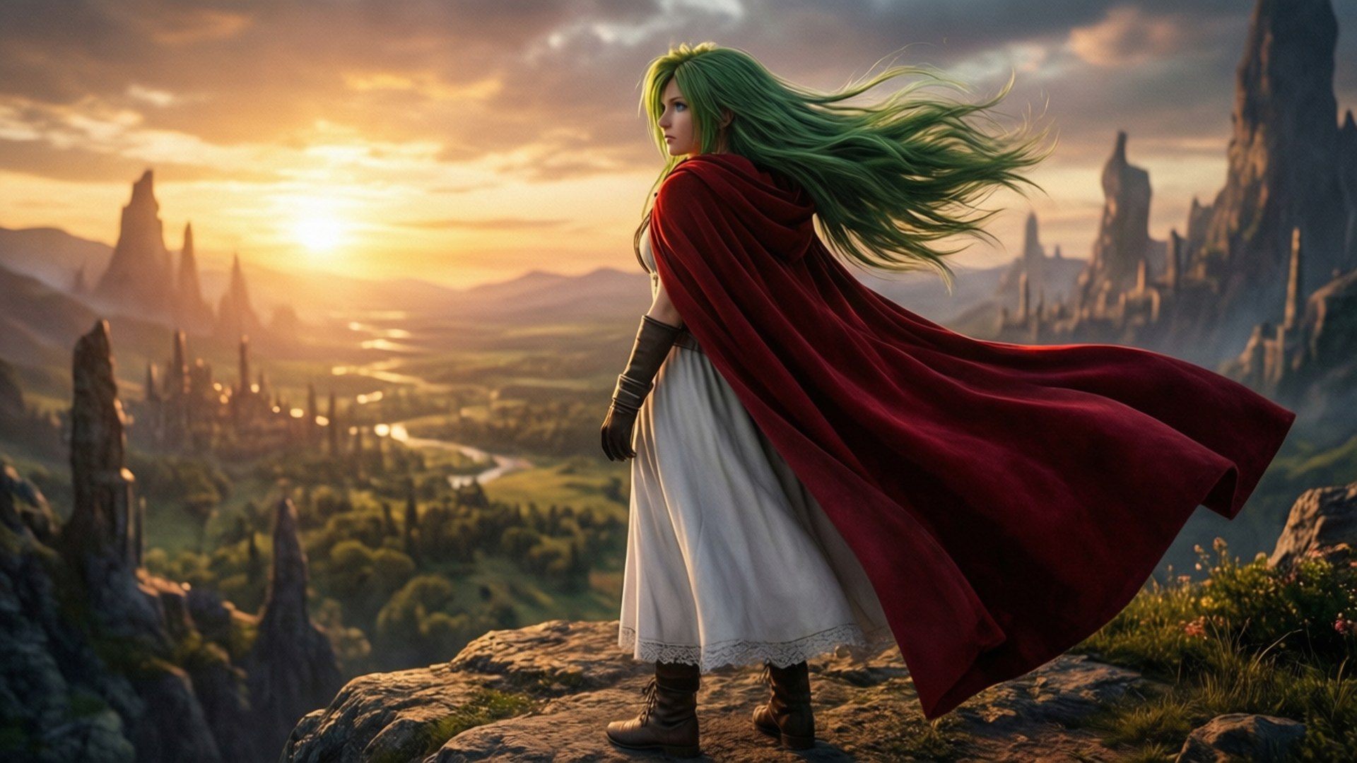 Terra Branford, sunset landscape, Sunset, Full HD Desktop Wallpaper