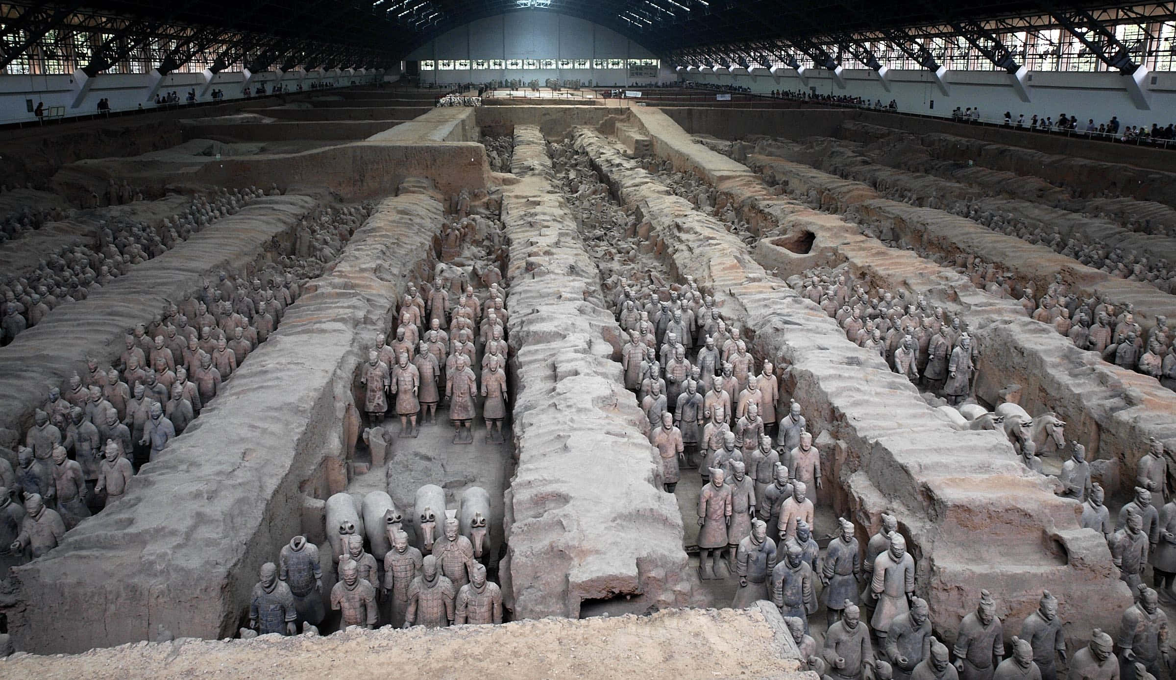 Terracotta Warriors, large interior museum, rows of ancient terracotta warriors, Full HD Desktop Wallpaper