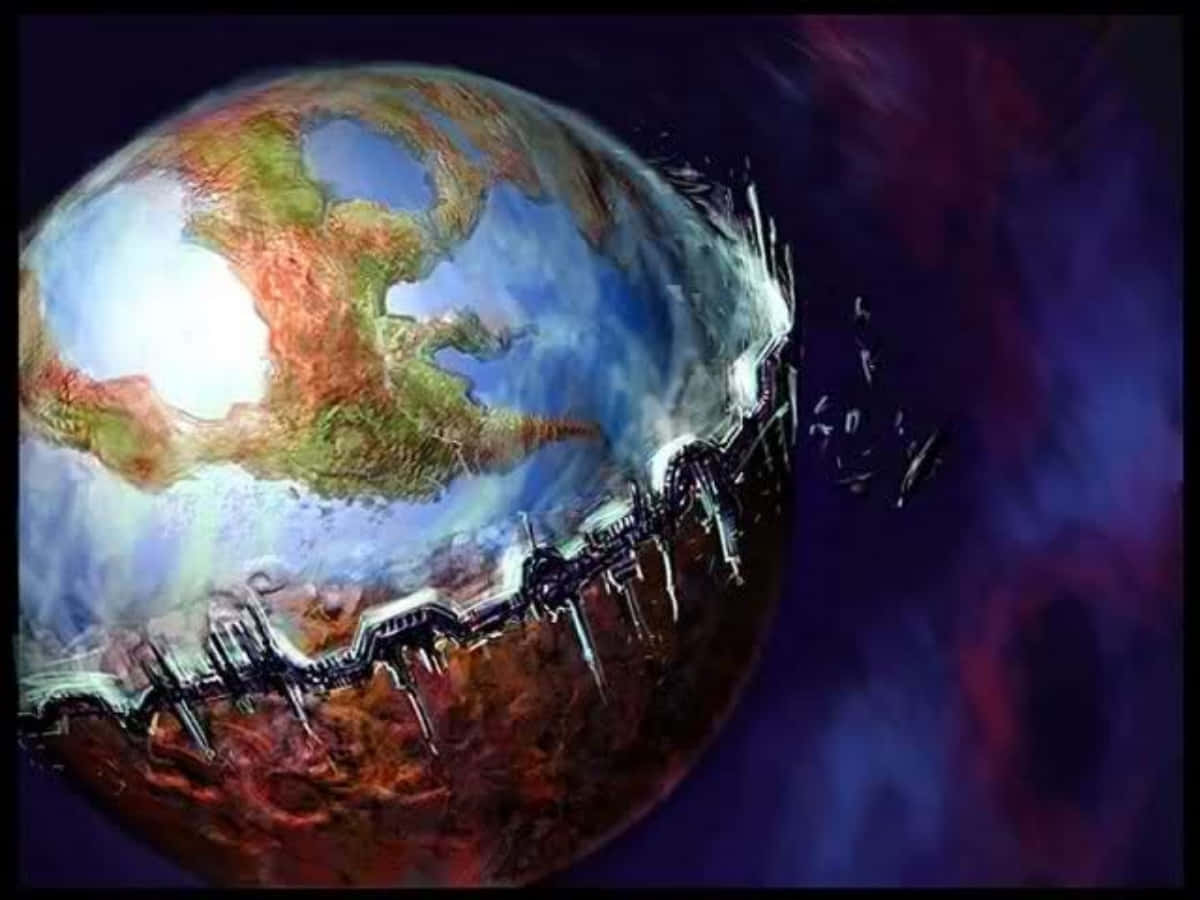 Terraforming, cracked planet, exposed circuitry, SD Desktop Wallpaper