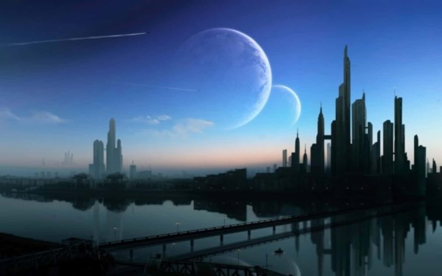 Terraforming, twilight, two moons, HD Desktop Wallpaper