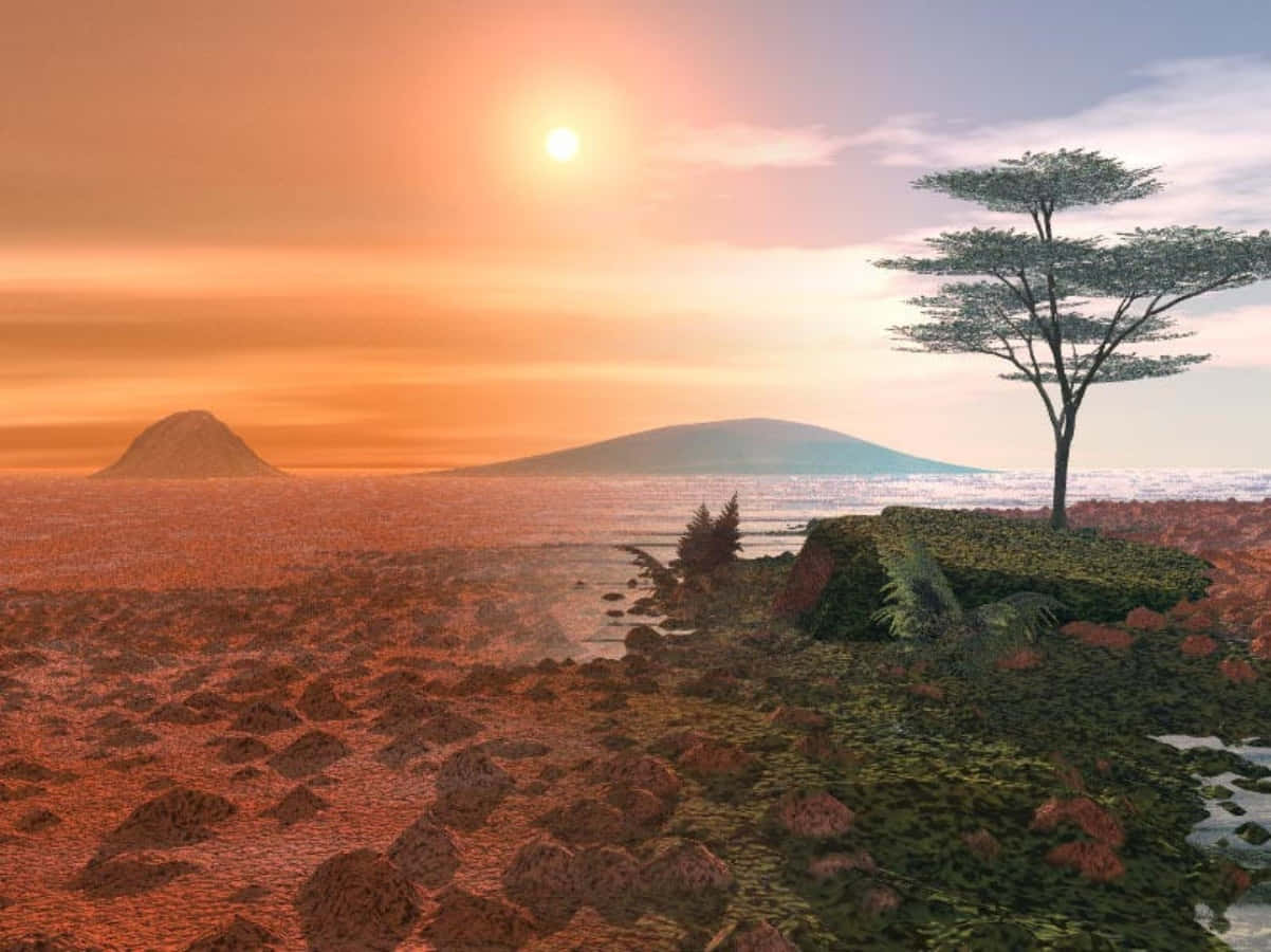 Terraforming, sunset, rocky shore, SD Desktop Wallpaper