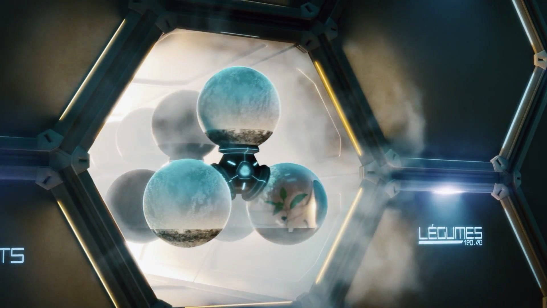 Terraforming, hexagonal chamber, floating translucent spheres, Full HD Desktop Wallpaper