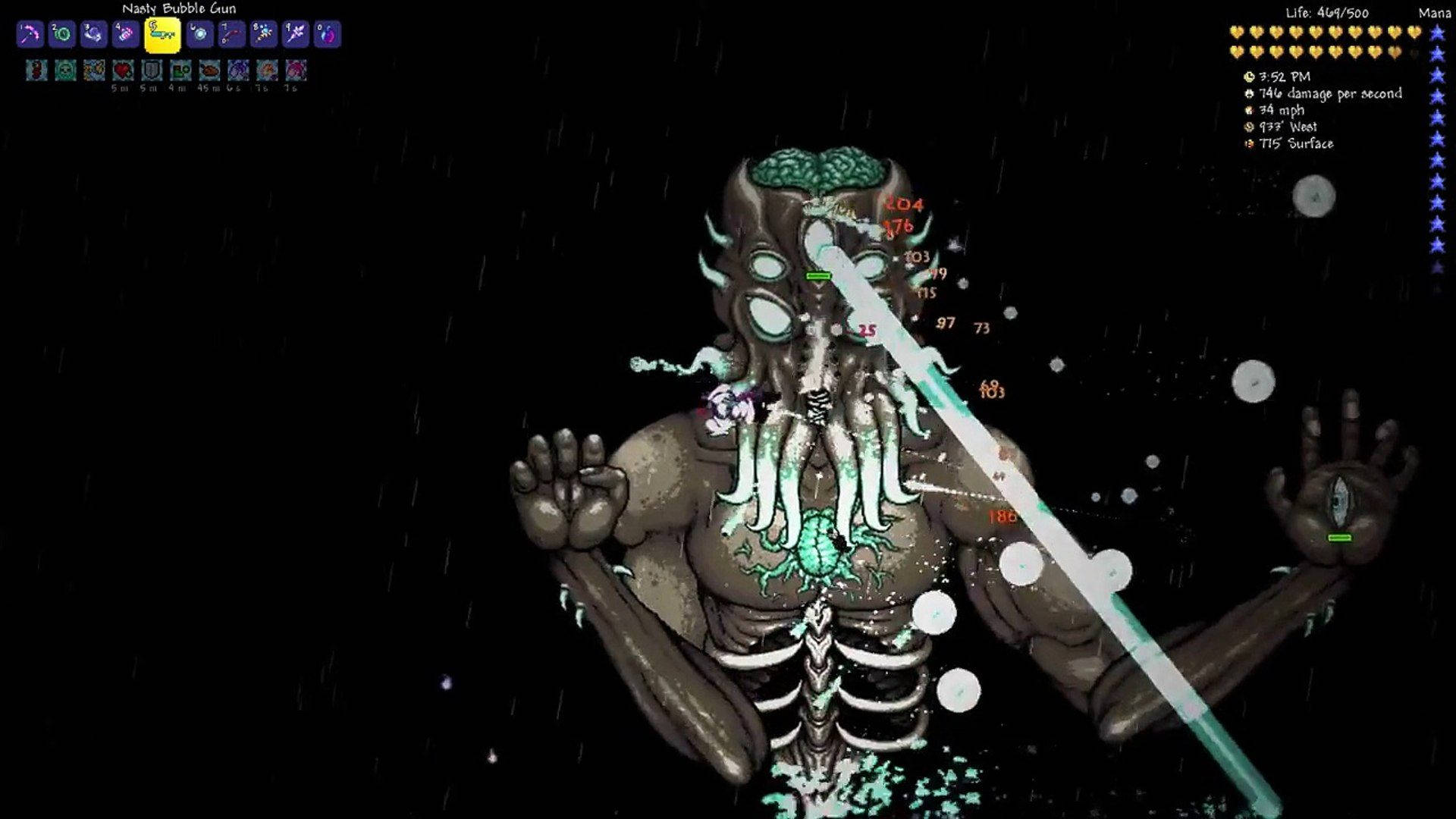 Terraria Moon Lord, glowing green eyes, exposed ribs, Full HD Desktop Wallpaper