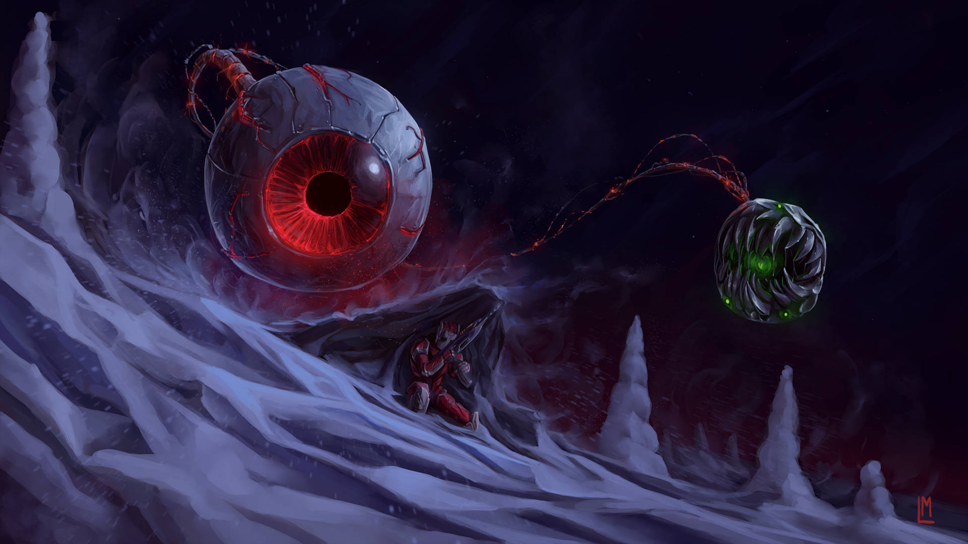Terraria Moon Lord, red eyes, green eye, Full HD Desktop Wallpaper