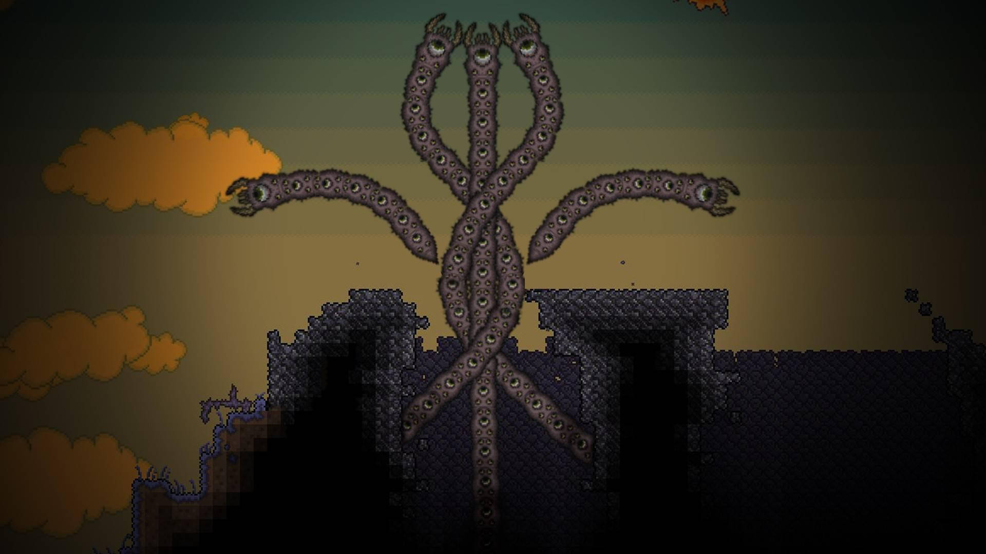 Terraria Moon Lord, pixel-art, tentacled monster, Full HD Desktop Wallpaper
