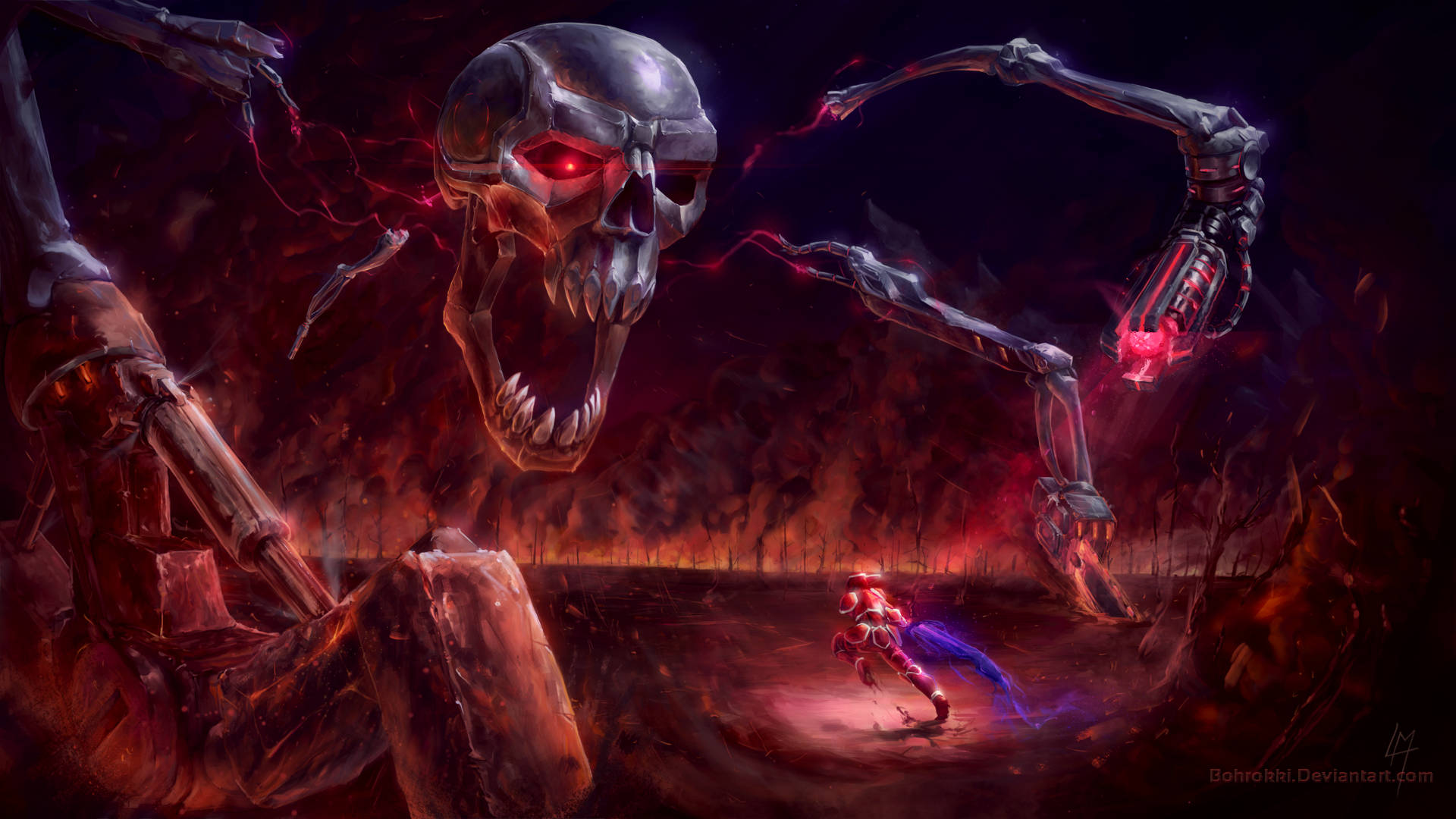 Terraria Moon Lord, skeleton, red armor, Full HD Desktop Wallpaper