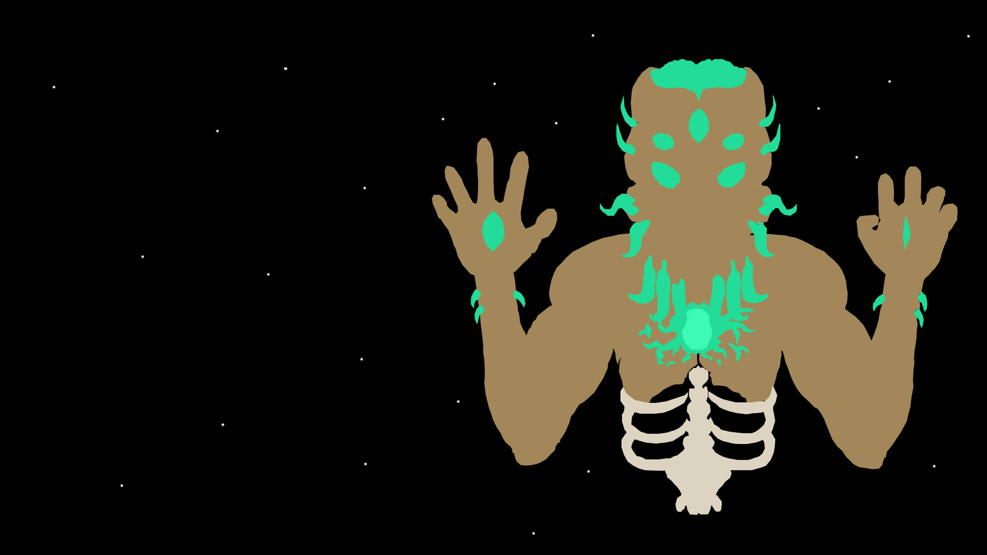 Terraria Moon Lord, glowing green markings, exposed ribs, Full HD Desktop Wallpaper