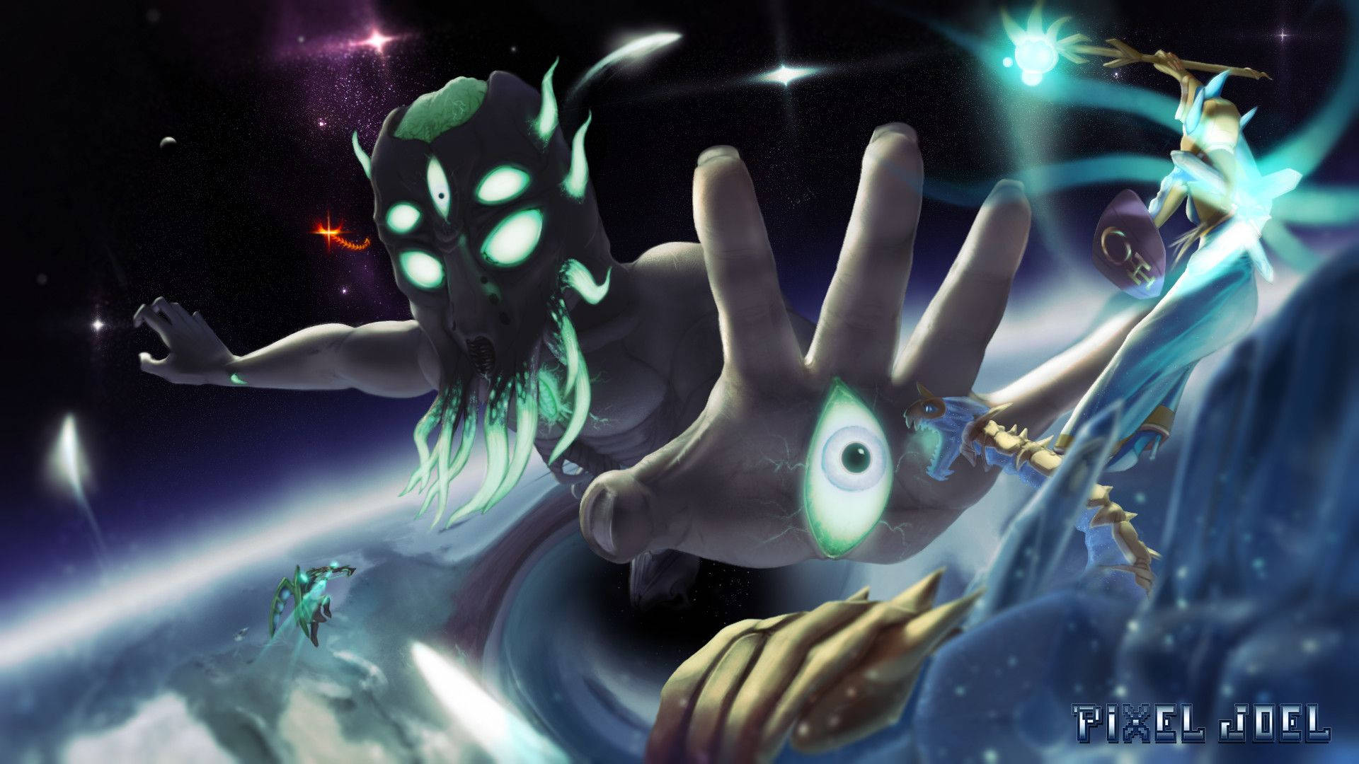 Moon Lord, Terraria, glowing eyes, Full HD Desktop Wallpaper