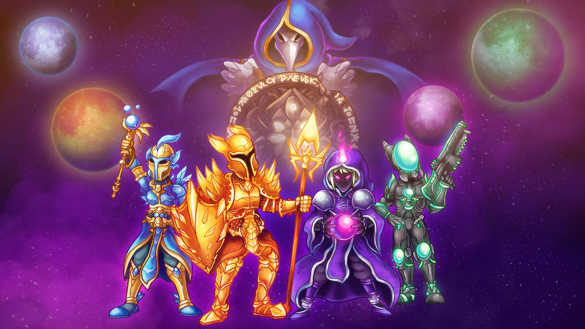 Terraria Moon Lord Armor, glowing armor, hooded figure, Full HD Desktop Wallpaper