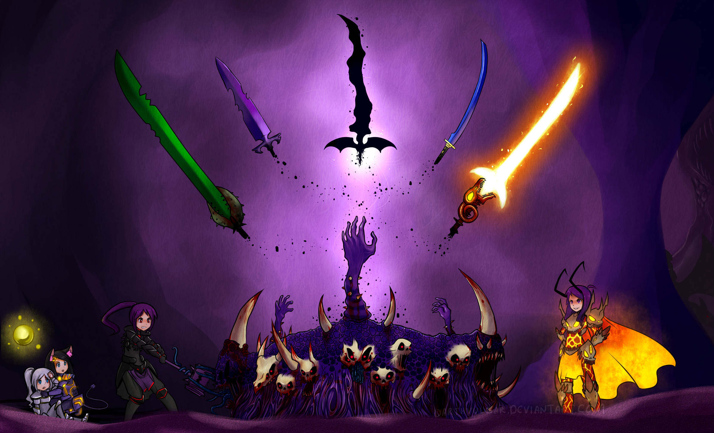 Terraria, purple creature, glowing swords, Full HD Desktop Wallpaper